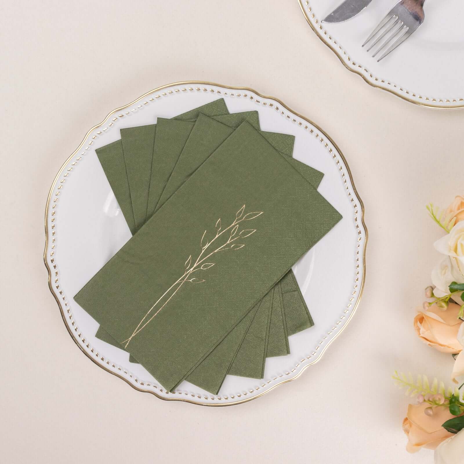 50-Pack Paper Dinner Napkins 2-Ply Dusty Sage Green with Gold Embossed Leaf - Soft Wedding Party Napkins 18 GSM - Image 14