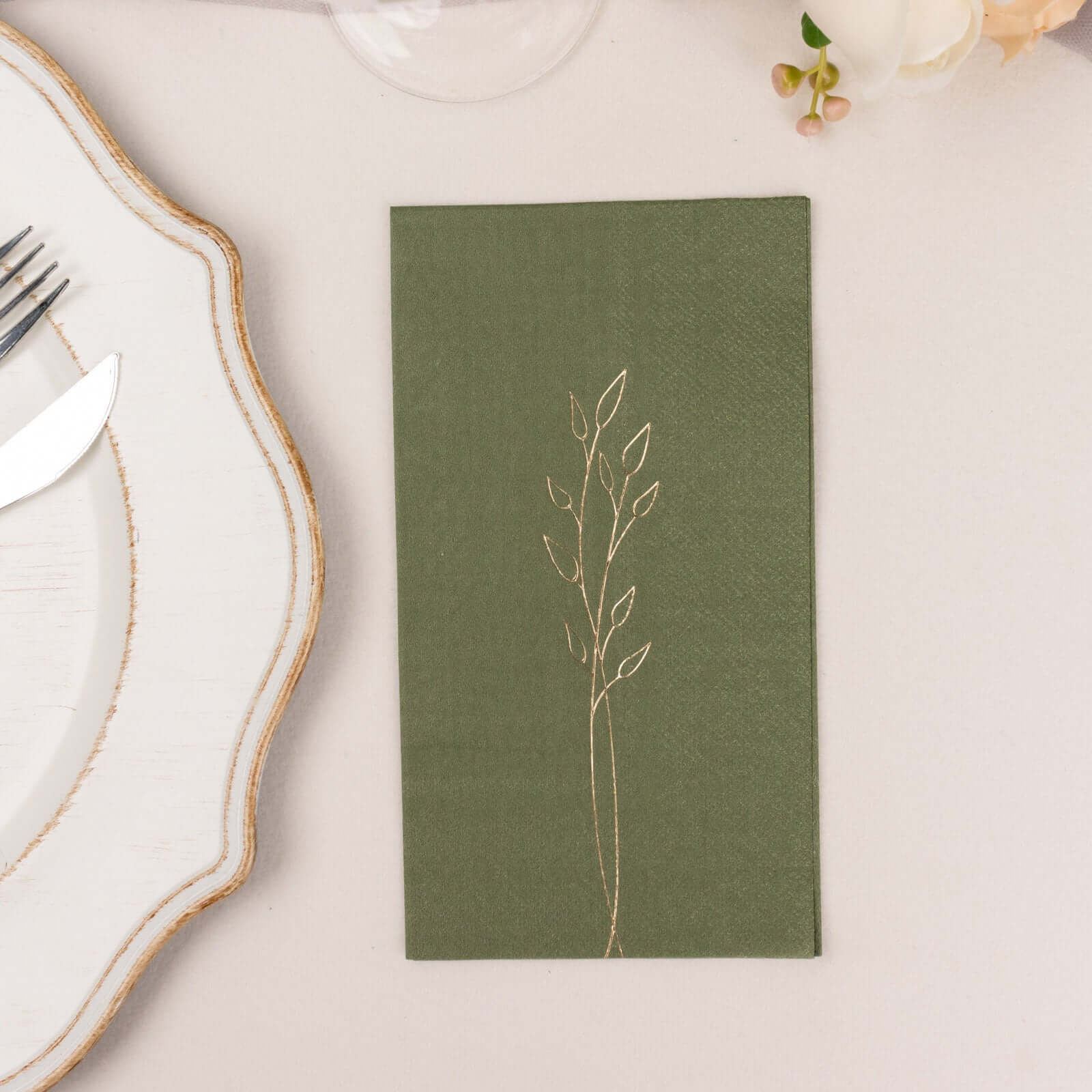 50-Pack Paper Dinner Napkins 2-Ply Dusty Sage Green with Gold Embossed Leaf - Soft Wedding Party Napkins 18 GSM - Image 15