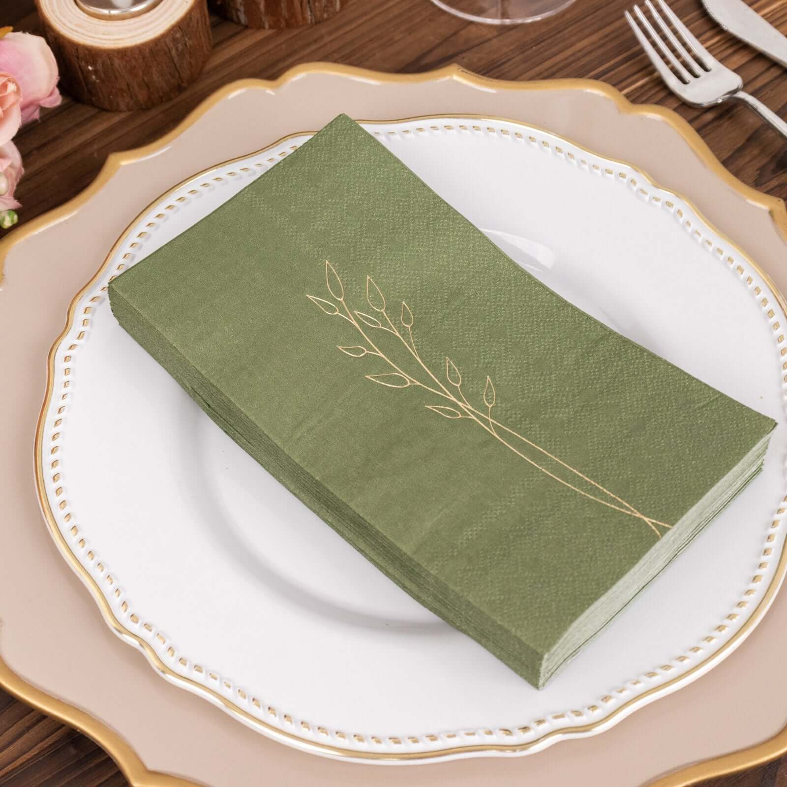 50-Pack Paper Dinner Napkins 2-Ply Dusty Sage Green with Gold Embossed Leaf - Soft Wedding Party Napkins 18 GSM - Image 17