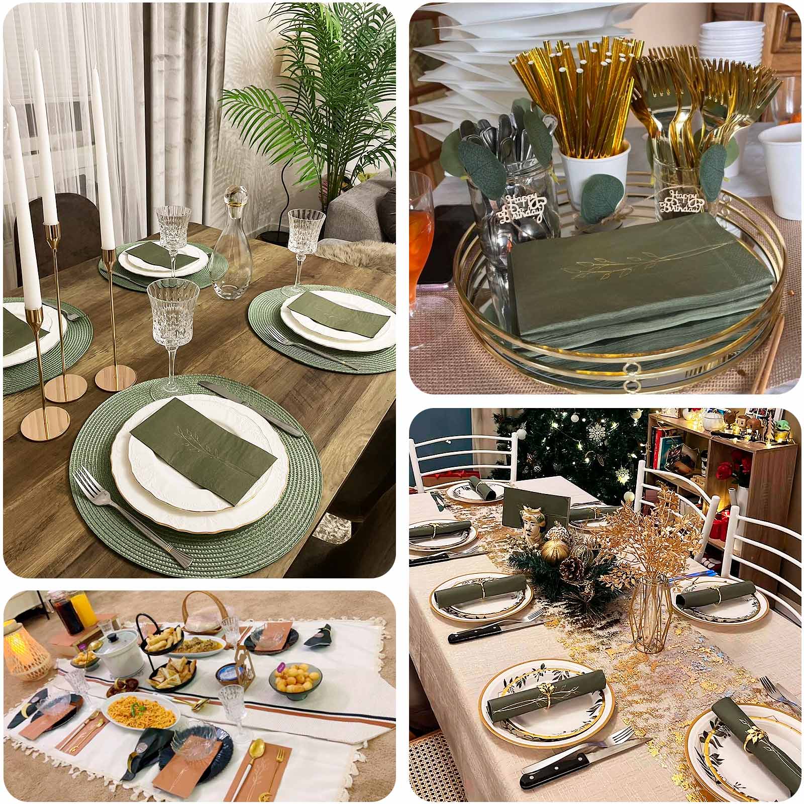 50-Pack Paper Dinner Napkins 2-Ply Dusty Sage Green with Gold Embossed Leaf - Soft Wedding Party Napkins 18 GSM - Image 5