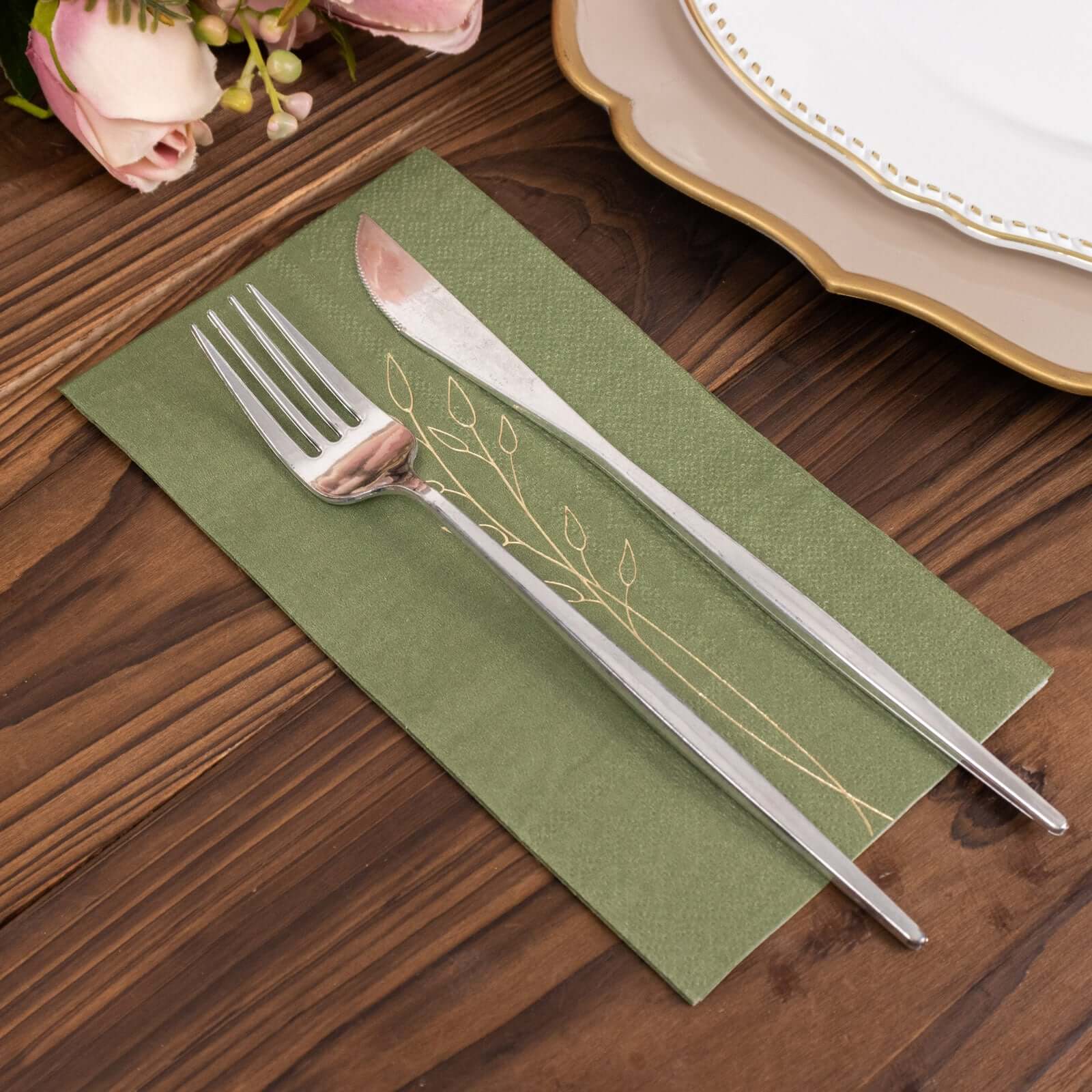 50-Pack Paper Dinner Napkins 2-Ply Dusty Sage Green with Gold Embossed Leaf - Soft Wedding Party Napkins 18 GSM - Image 8