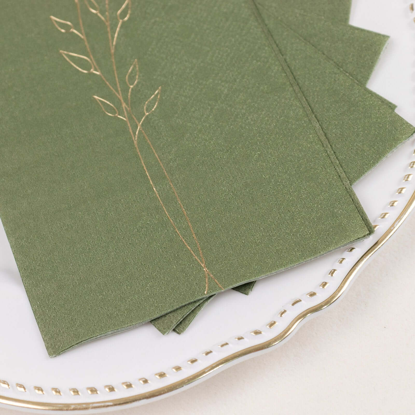 50-Pack Paper Dinner Napkins 2-Ply Dusty Sage Green with Gold Embossed Leaf - Soft Wedding Party Napkins 18 GSM - Image 9