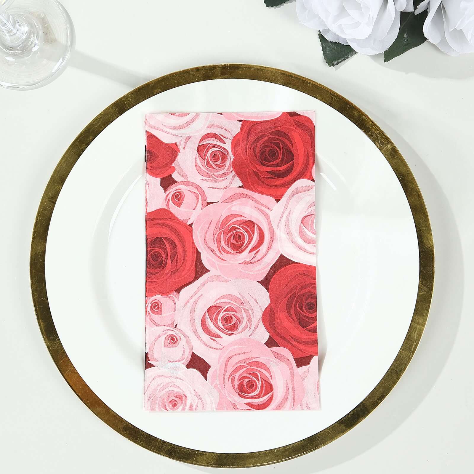 50-Pack Paper Dinner Napkins 2 Ply Red/Pink with Floral Rose Print - Soft Disposable Garden Style Napkins - Image 5