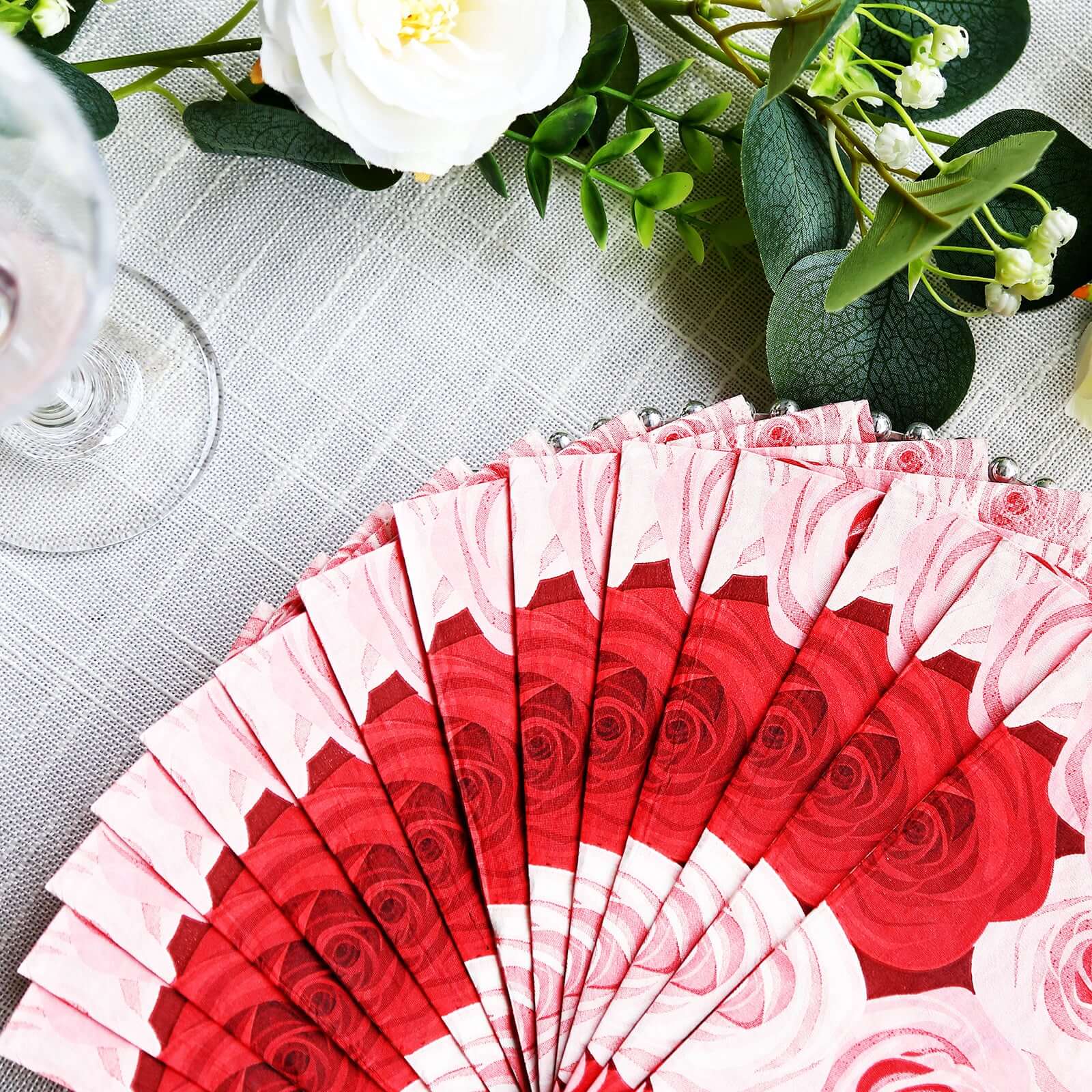 50-Pack Paper Dinner Napkins 2 Ply Red/Pink with Floral Rose Print - Soft Disposable Garden Style Napkins - Image 9