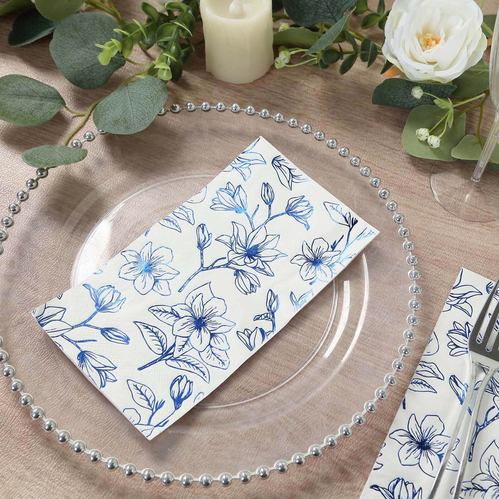 50-Pack Paper Dinner Napkins 2-Ply White with Blue Flowers Print - Soft and Highly Absorbent Party Napkins - Image 8