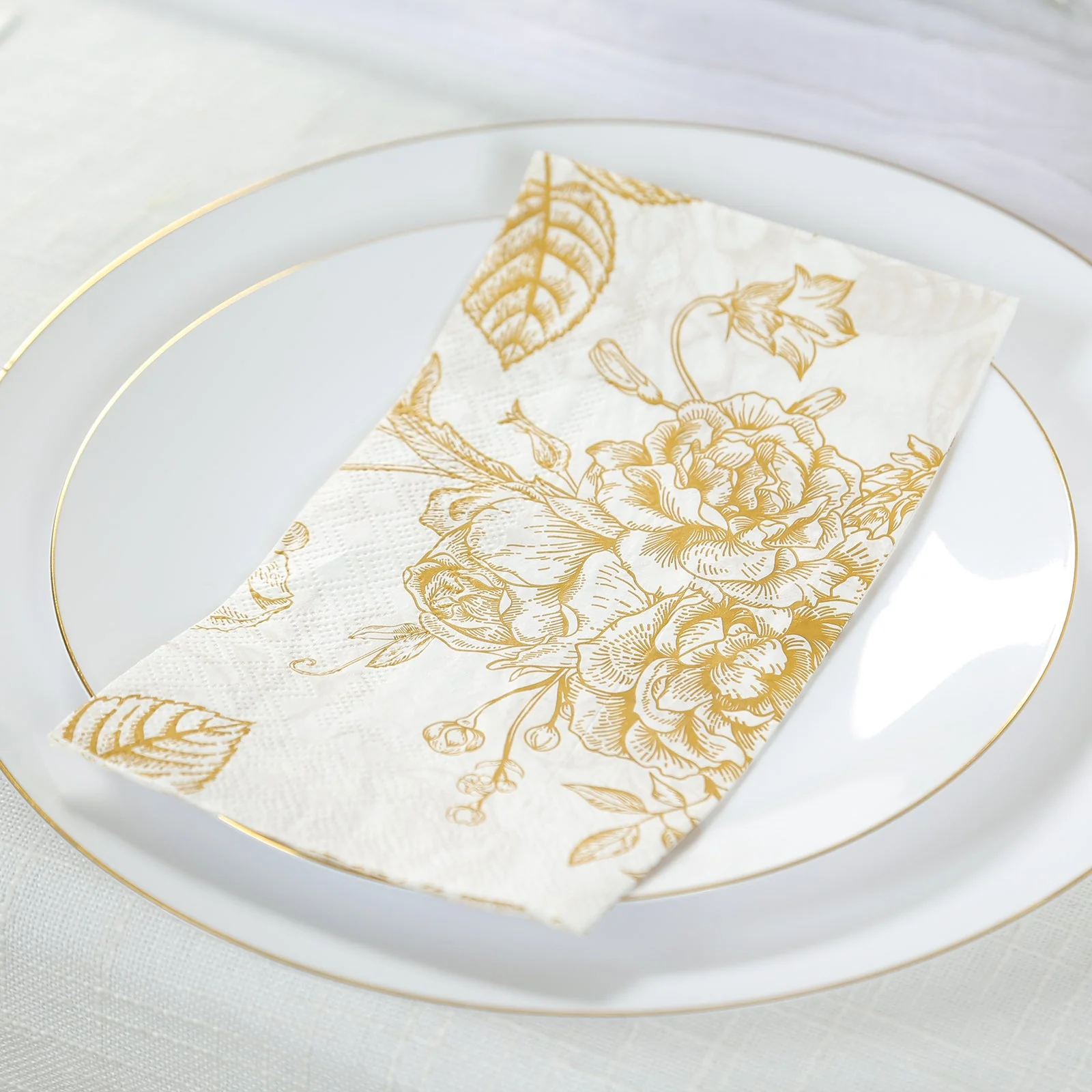 50-Pack Paper Dinner Napkins 2-Ply White with Gold French Toile Floral Pattern - Soft Disposable Party Napkins - Image 10
