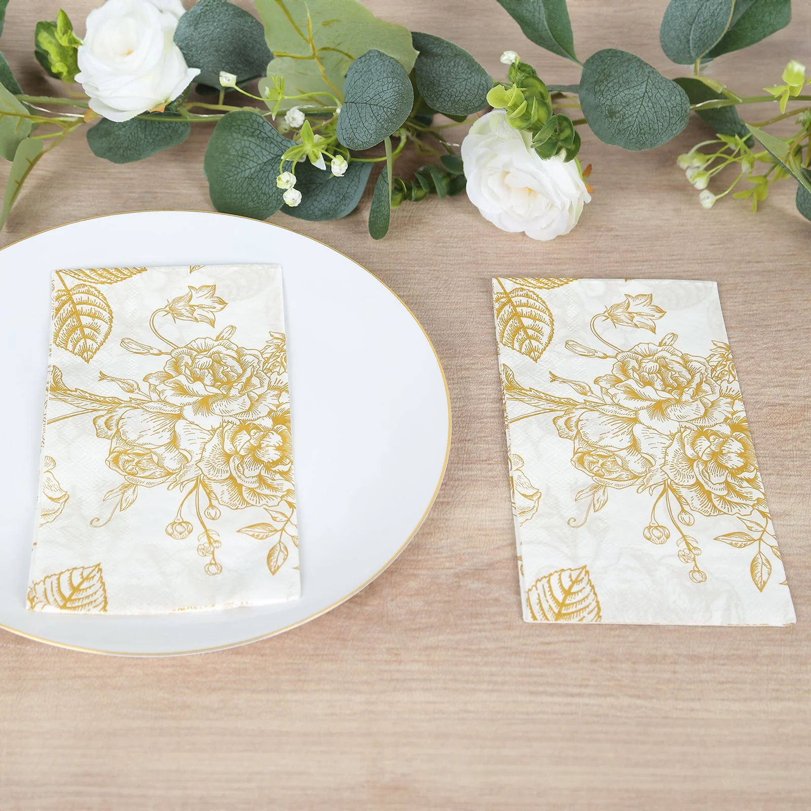 50-Pack Paper Dinner Napkins 2-Ply White with Gold French Toile Floral Pattern - Soft Disposable Party Napkins - Image 6