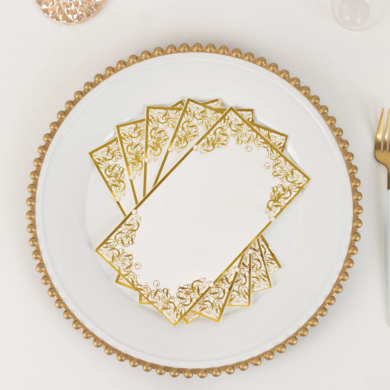 50-Pack Paper Dinner Napkins 8"x4" White with Gold Foil Lace Design - Soft 2 Ply European Style Napkins - Image 13