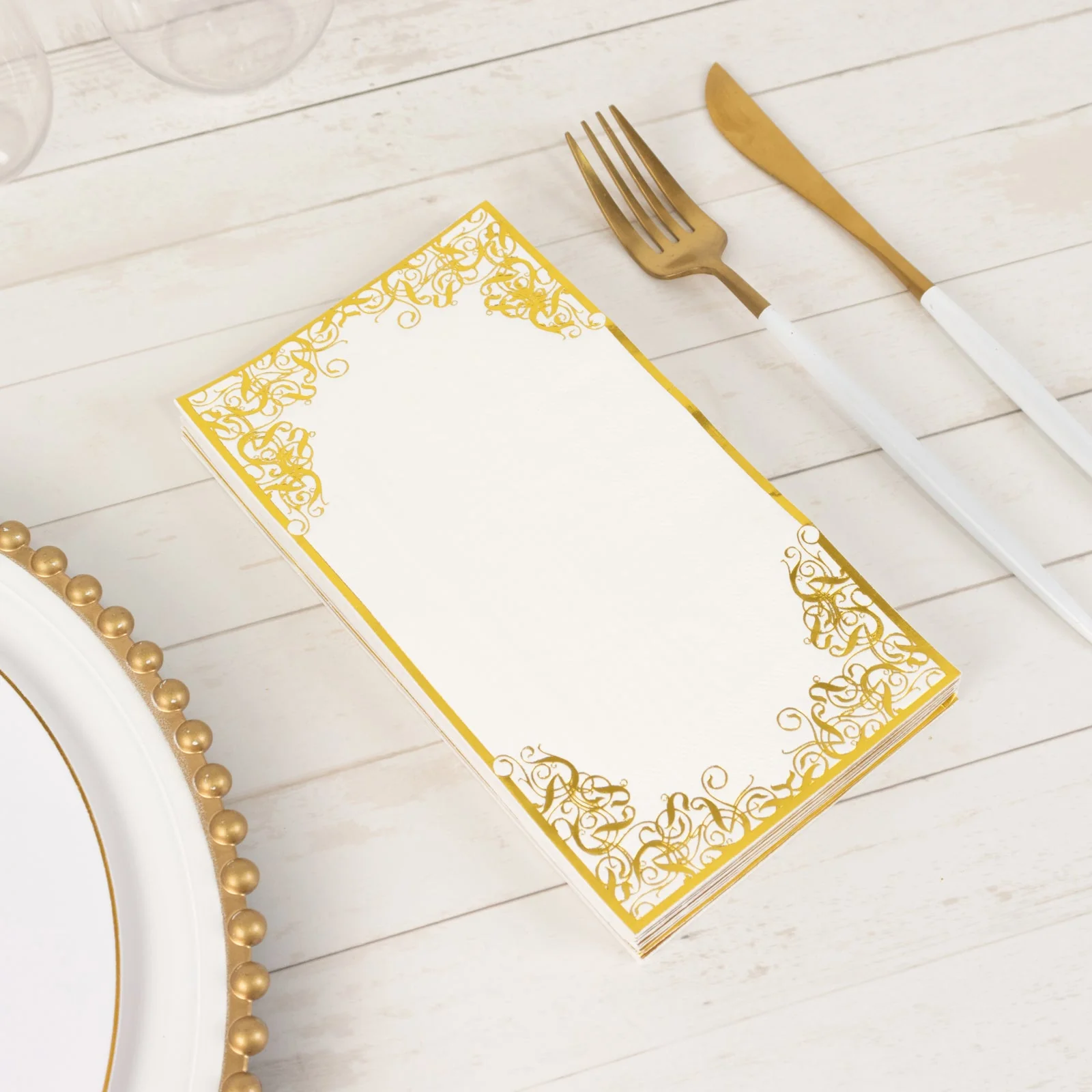50-Pack Paper Dinner Napkins 8"x4" White with Gold Foil Lace Design - Soft 2 Ply European Style Napkins - Image 14