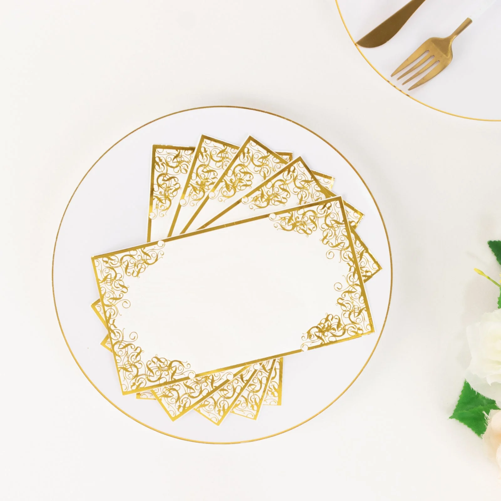 50-Pack Paper Dinner Napkins 8"x4" White with Gold Foil Lace Design - Soft 2 Ply European Style Napkins - Image 4