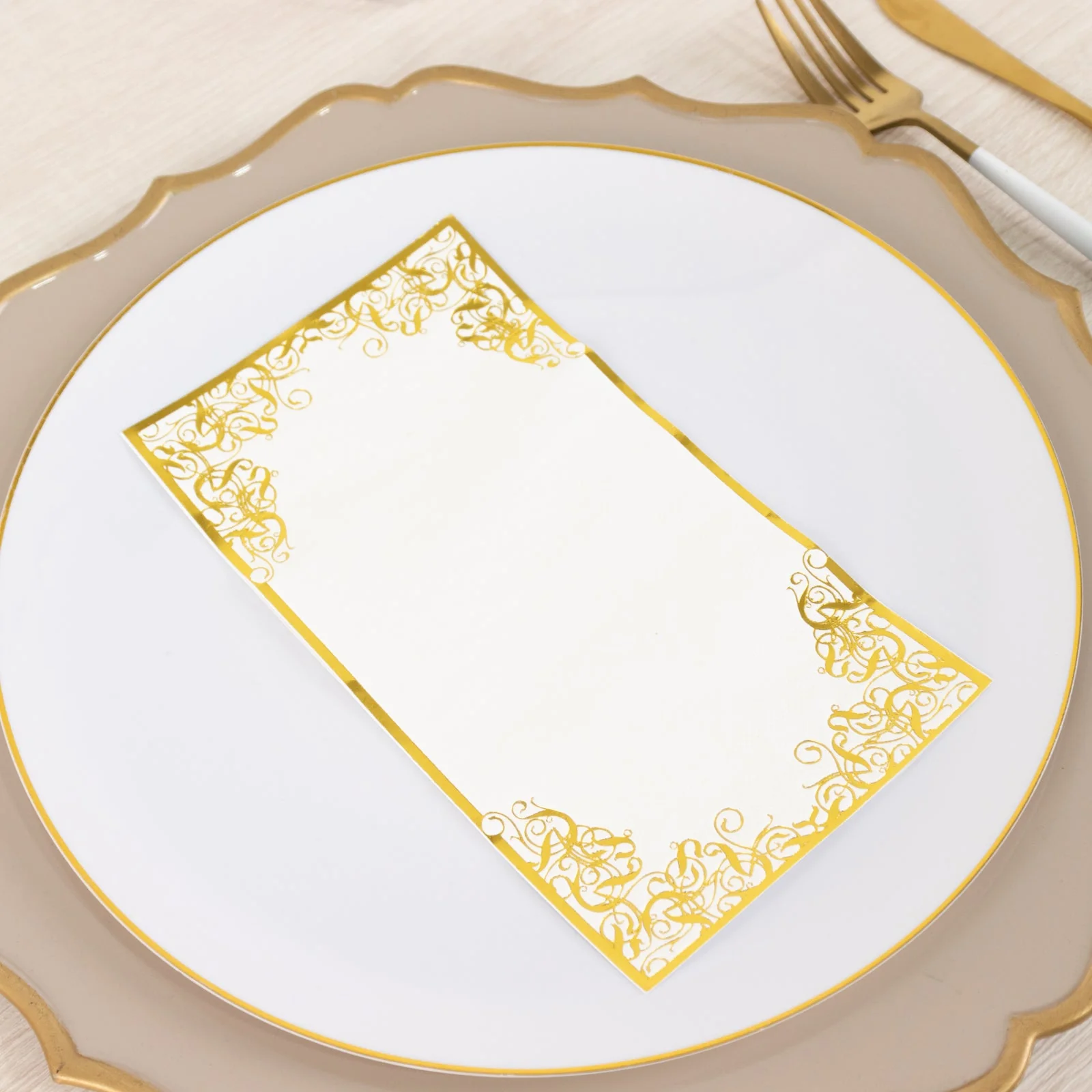 50-Pack Paper Dinner Napkins 8"x4" White with Gold Foil Lace Design - Soft 2 Ply European Style Napkins - Image 5