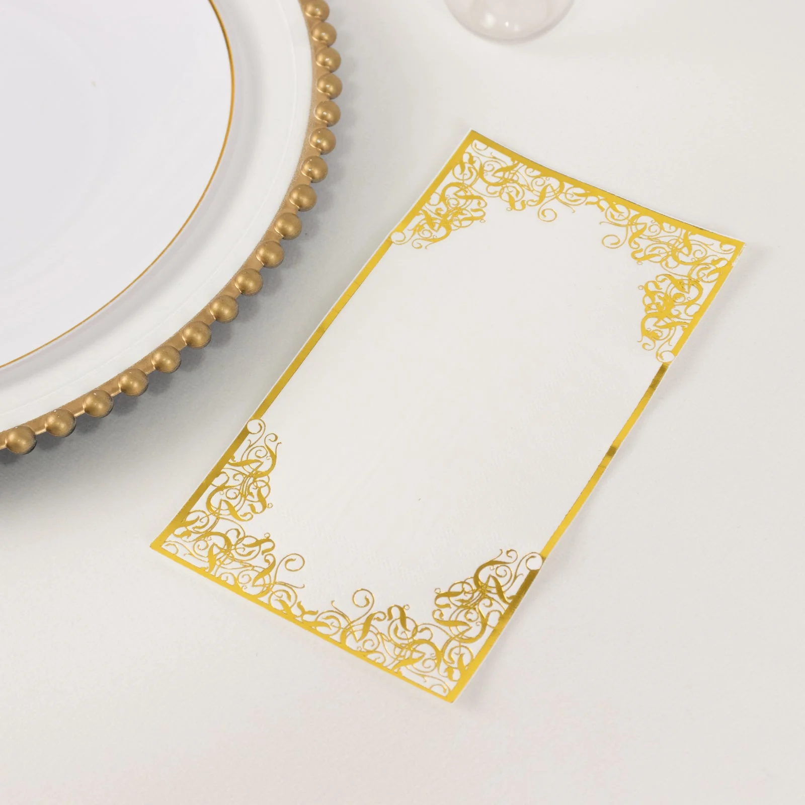 50-Pack Paper Dinner Napkins 8"x4" White with Gold Foil Lace Design - Soft 2 Ply European Style Napkins - Image 9