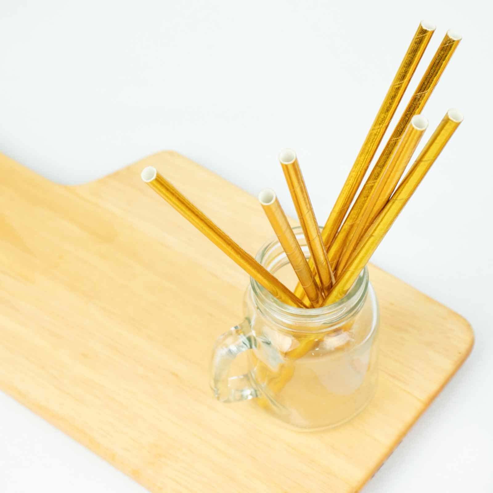50-Pack Paper Drinking Straws 8" Metallic Gold Foil Food Grade - Biodegradable Disposable Straws - Image 11