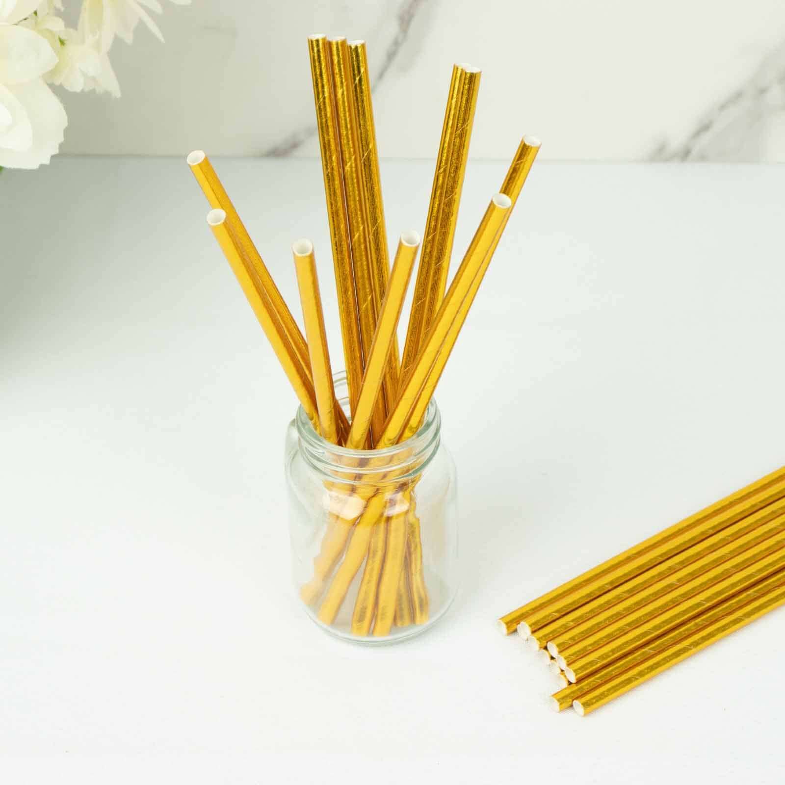 50-Pack Paper Drinking Straws 8" Metallic Gold Foil Food Grade - Biodegradable Disposable Straws - Image 12