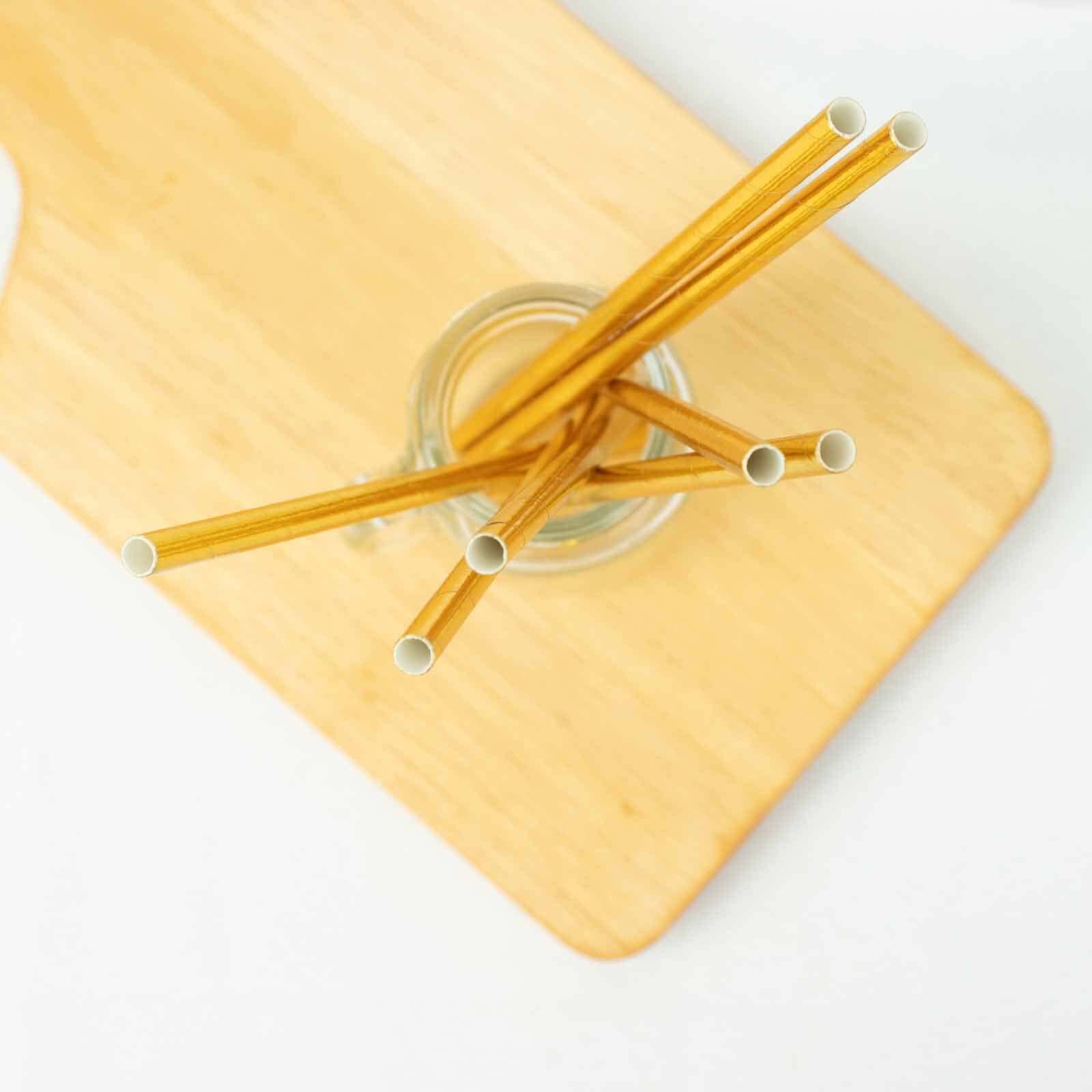 50-Pack Paper Drinking Straws 8" Metallic Gold Foil Food Grade - Biodegradable Disposable Straws - Image 13