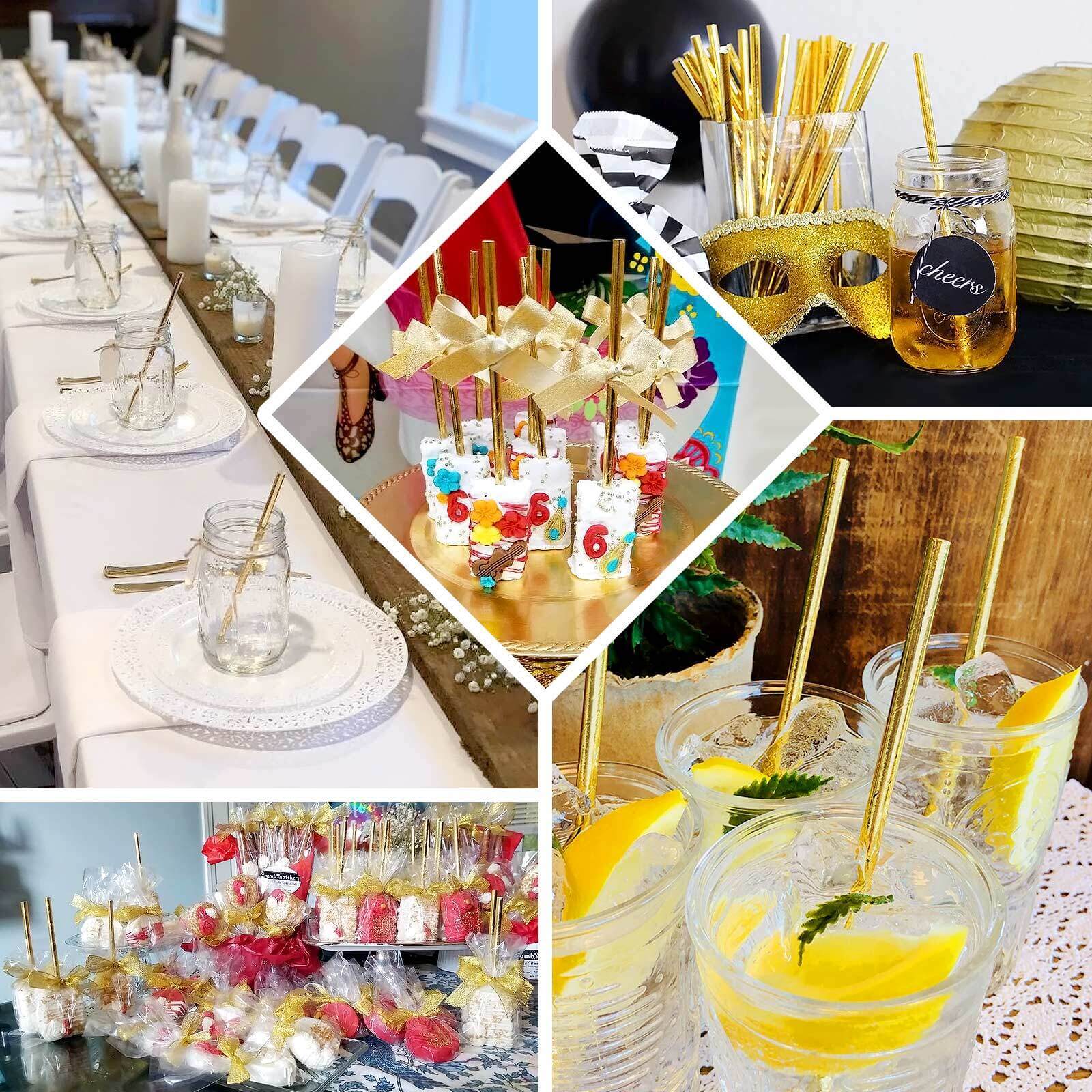 50-Pack Paper Drinking Straws 8" Metallic Gold Foil Food Grade - Biodegradable Disposable Straws - Image 5