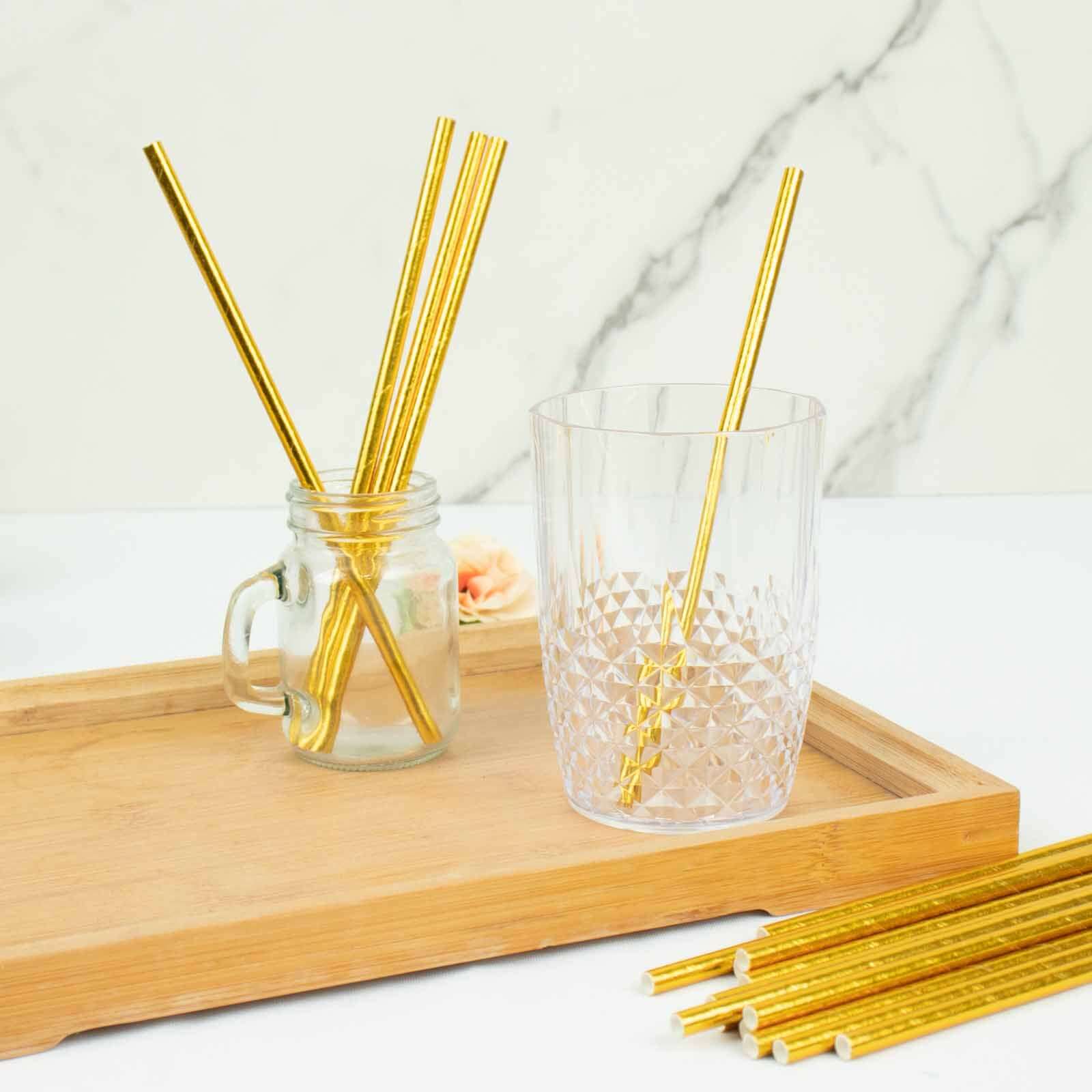 50-Pack Paper Drinking Straws 8" Metallic Gold Foil Food Grade - Biodegradable Disposable Straws - Image 6