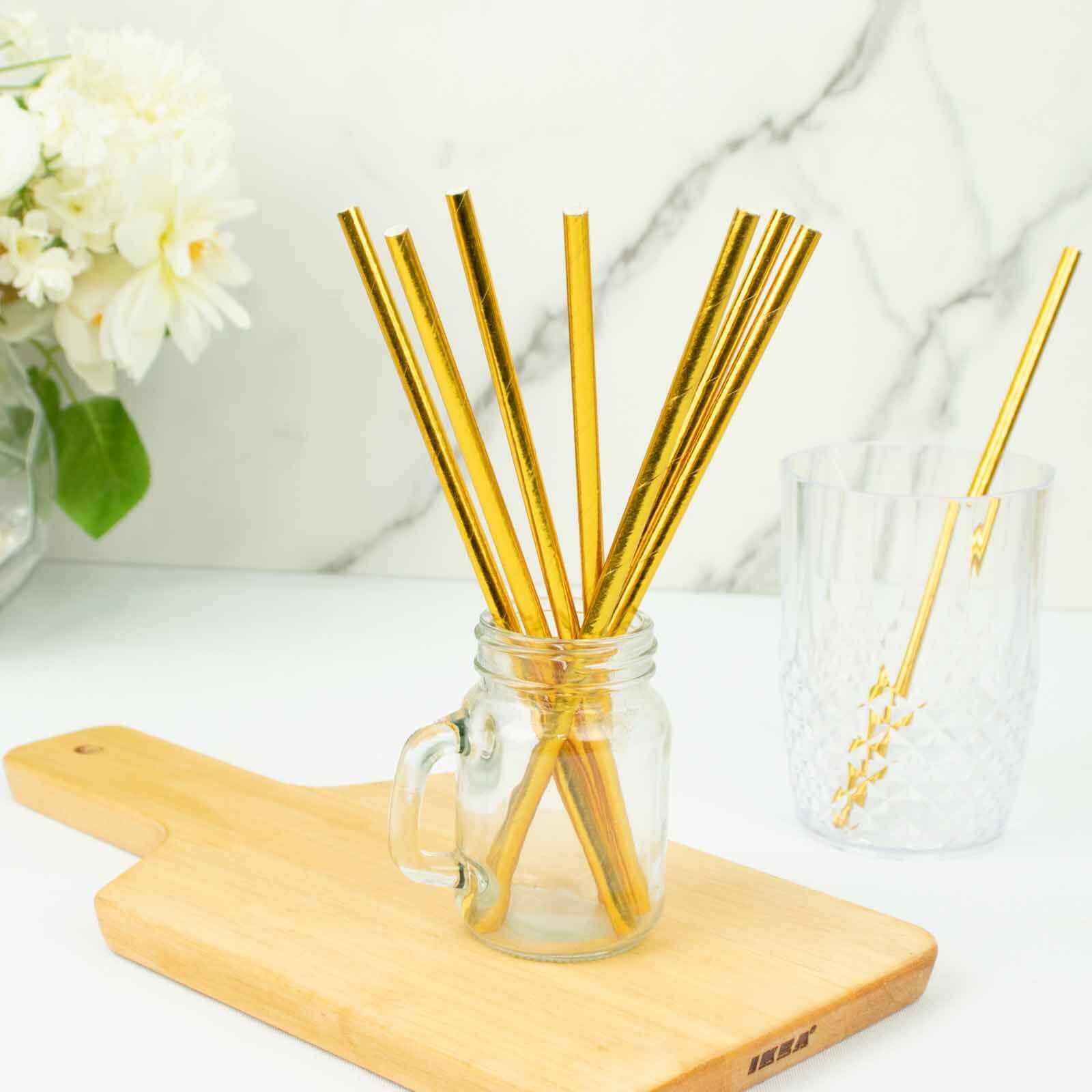 50-Pack Paper Drinking Straws 8" Metallic Gold Foil Food Grade - Biodegradable Disposable Straws - Image 9