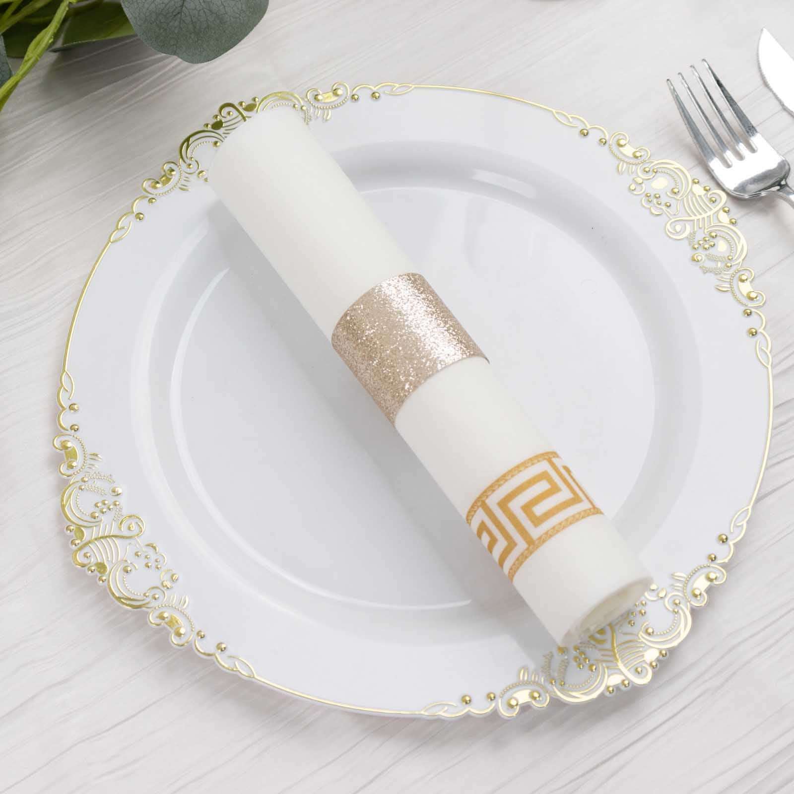 50-Pack Paper Napkin Rings 1.5" Beige Glitter - Disposable Napkin Holders for Parties - Image 11