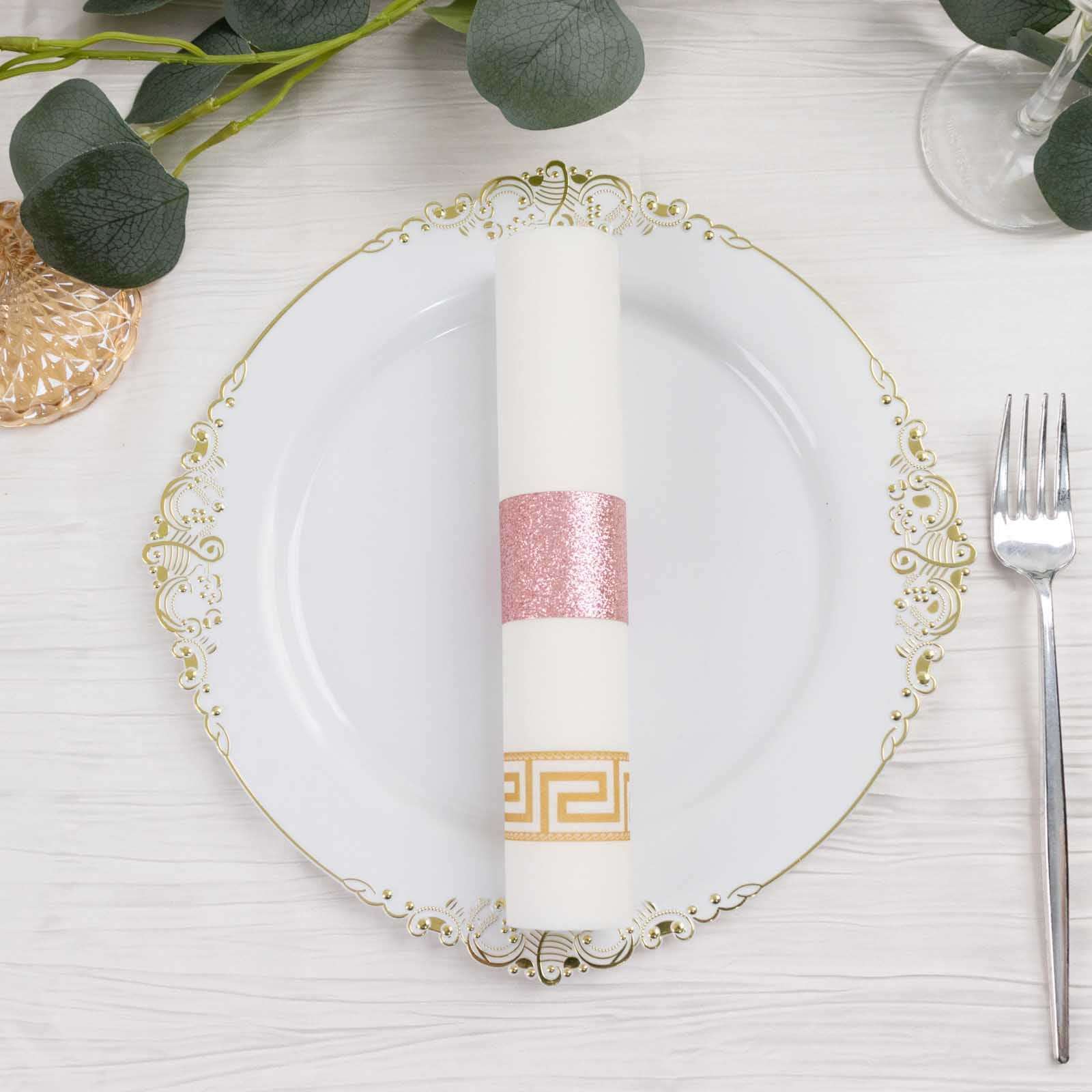50-Pack Paper Napkin Rings 1.5" Rose Gold Glitter - Disposable Napkin Holders for Parties - Image 10