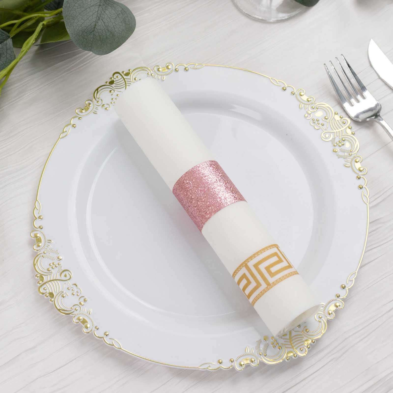 50-Pack Paper Napkin Rings 1.5" Rose Gold Glitter - Disposable Napkin Holders for Parties - Image 11