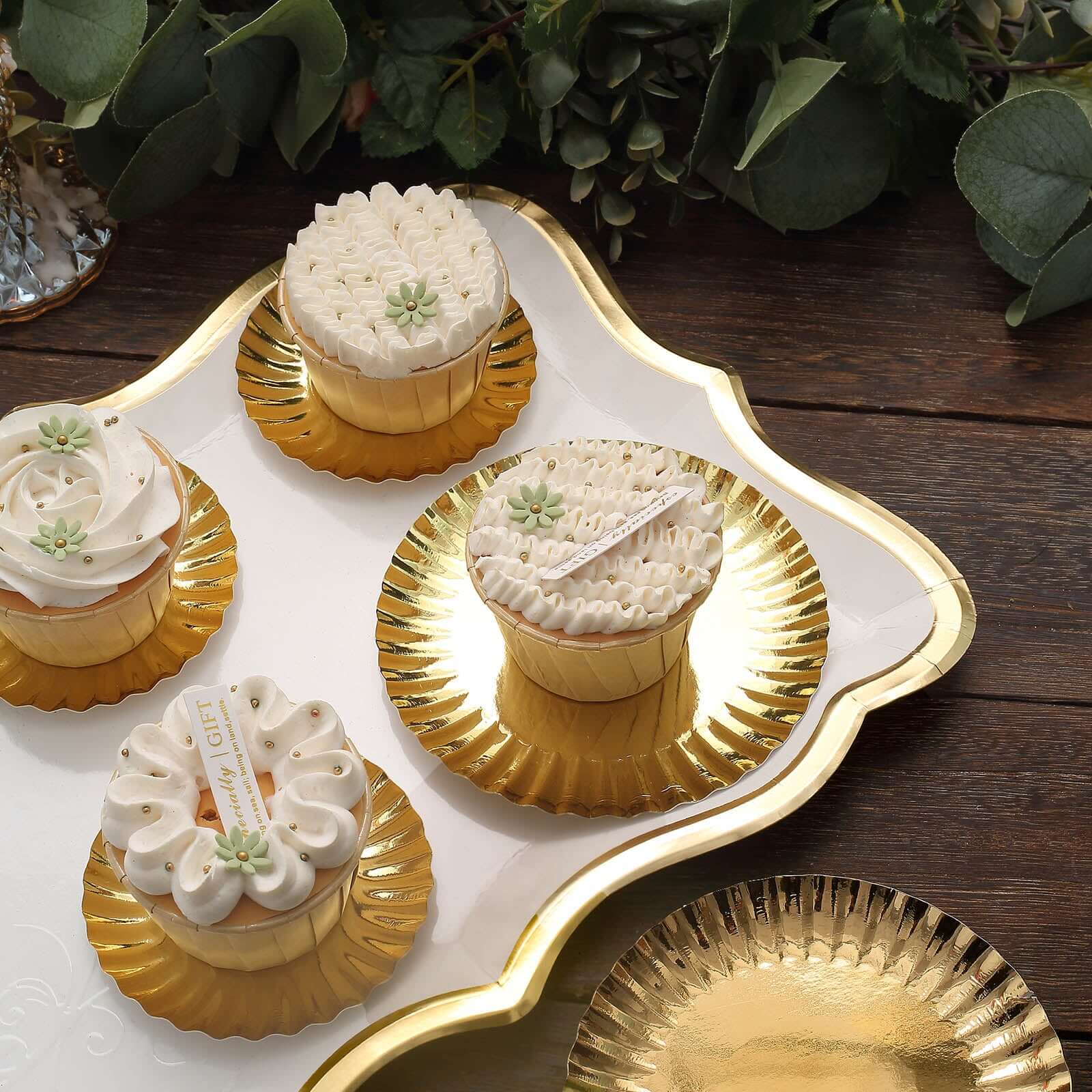 50-Pack Paper Round Dessert Plates 5" Metallic Gold - Image 18