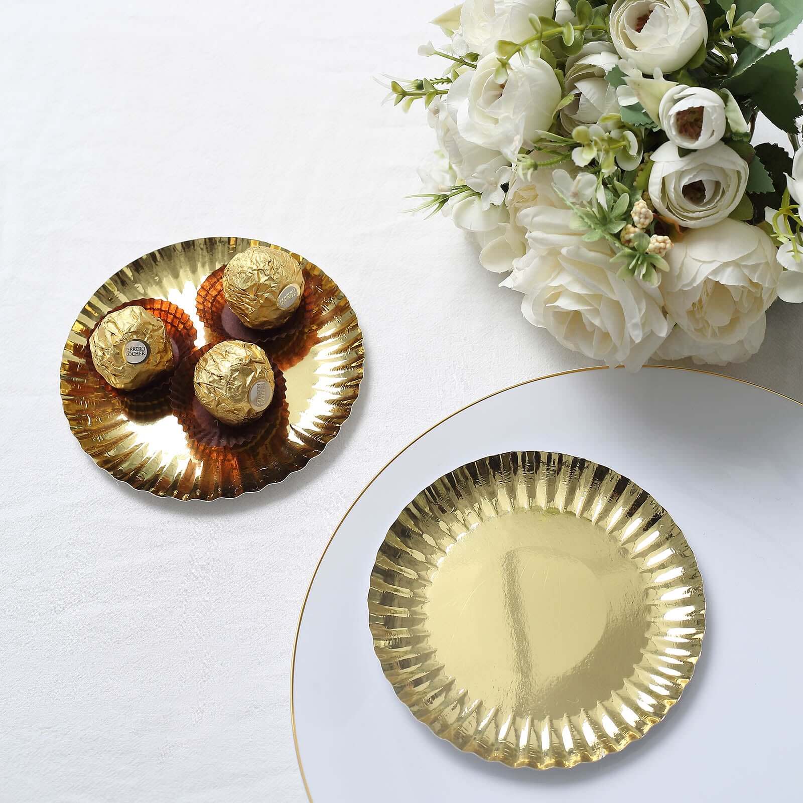 50-Pack Paper Round Dessert Plates 5" Metallic Gold - Image 2