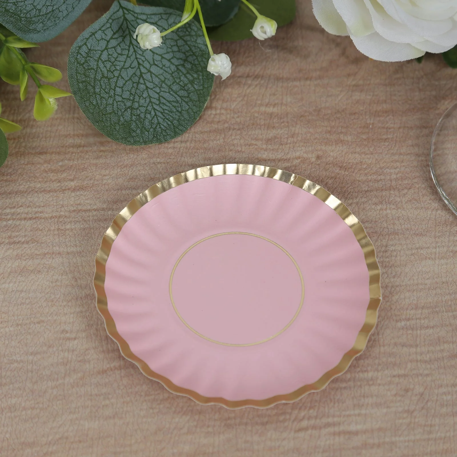 50-Pack Paper Round Party Plates 3.5" Blush with Gold Scalloped Rim - 250GSM Disposable Mini Dessert Plates - Image 10