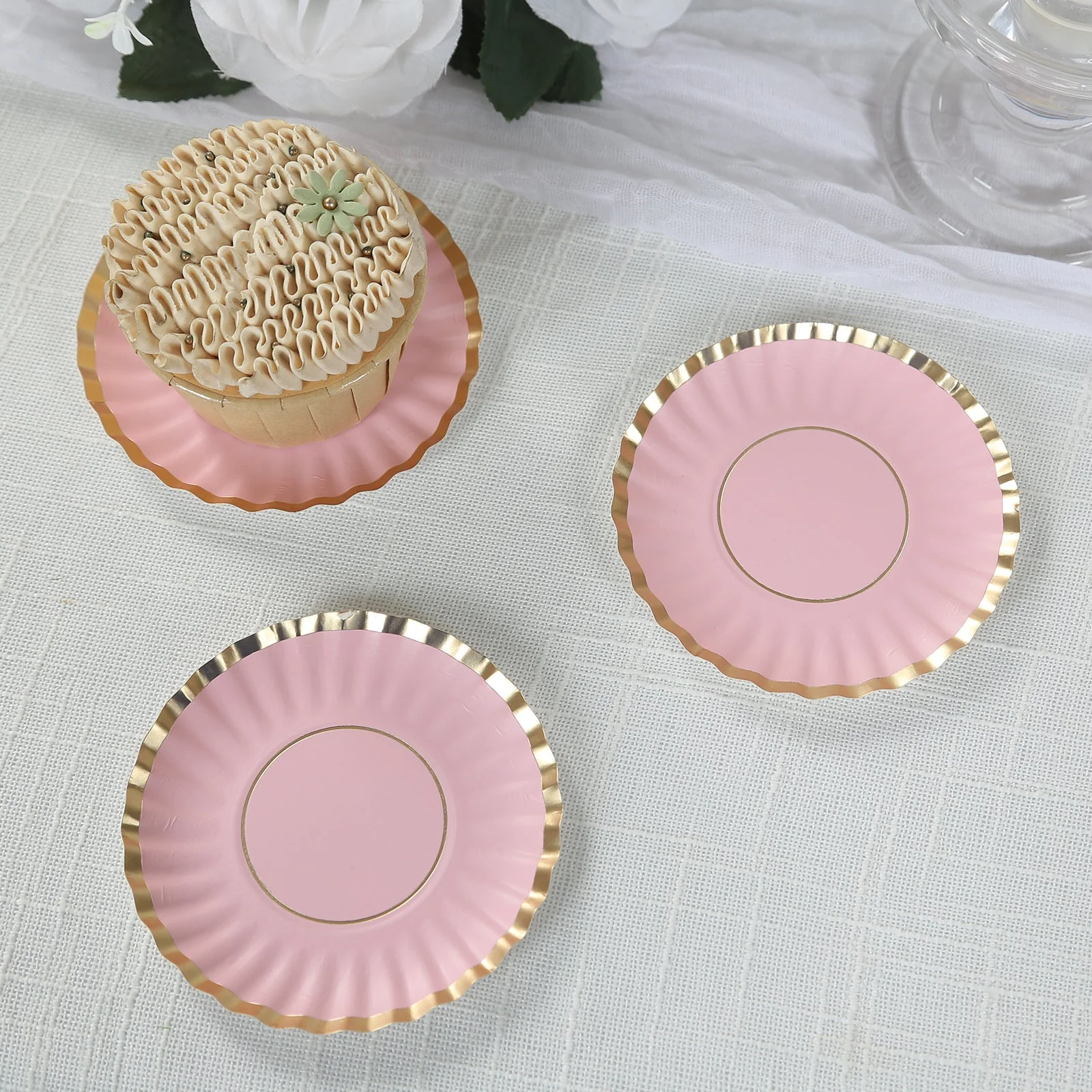 50-Pack Paper Round Party Plates 3.5" Blush with Gold Scalloped Rim - 250GSM Disposable Mini Dessert Plates - Image 11