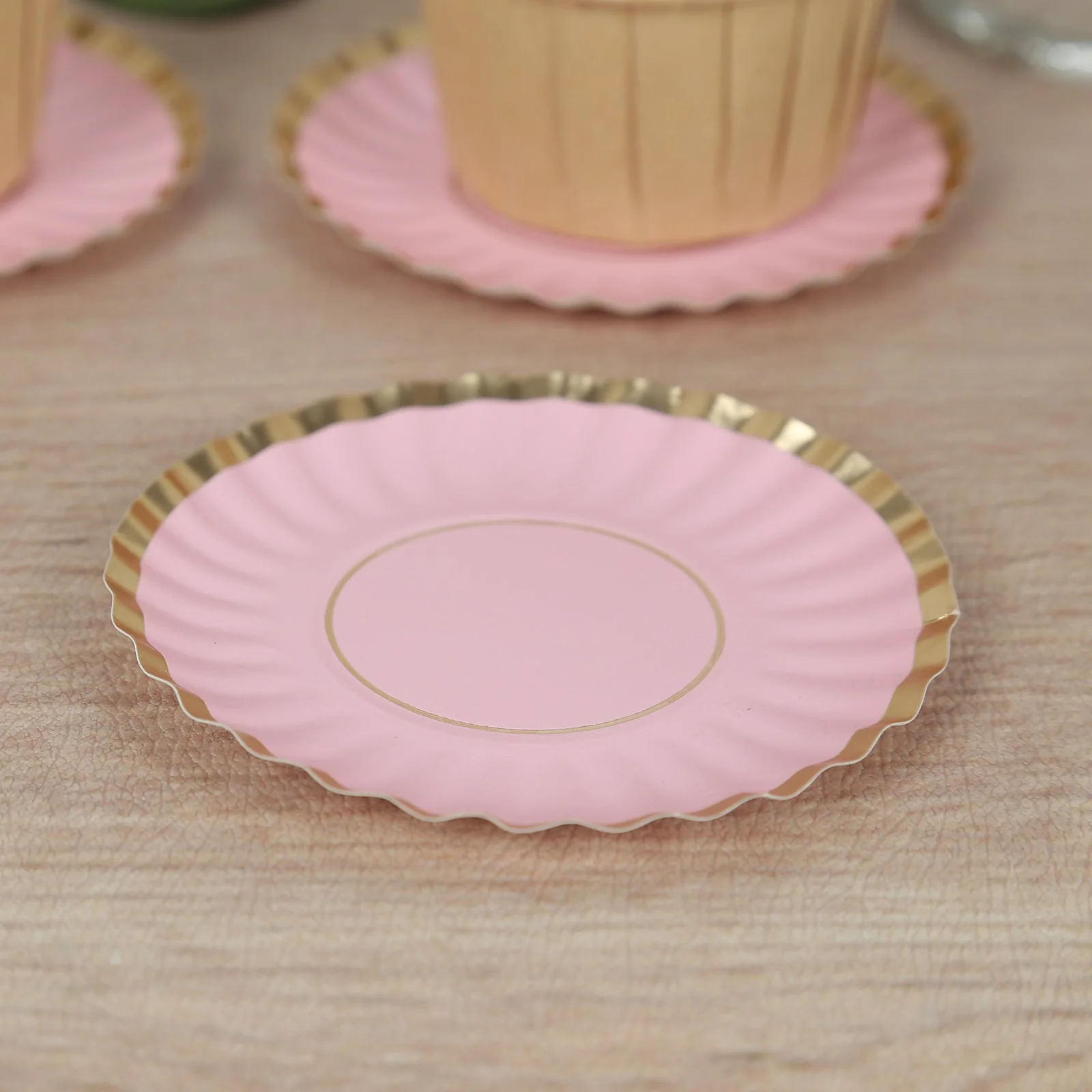 50-Pack Paper Round Party Plates 3.5" Blush with Gold Scalloped Rim - 250GSM Disposable Mini Dessert Plates - Image 9