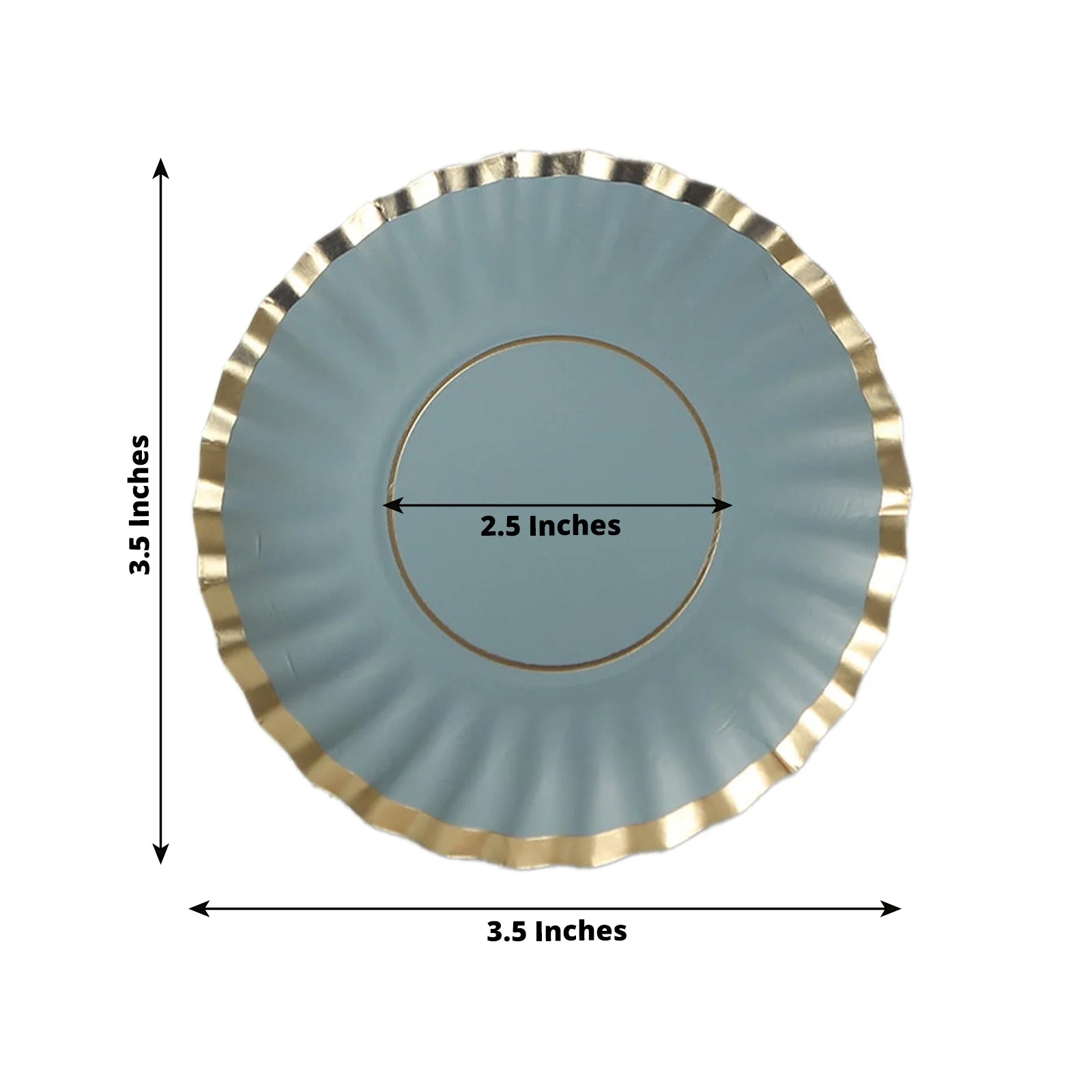50-Pack Paper Round Party Plates 3.5" Dusty Blue with Gold Scalloped Rim - 250GSM Disposable Mini Dessert Plates - Image 2