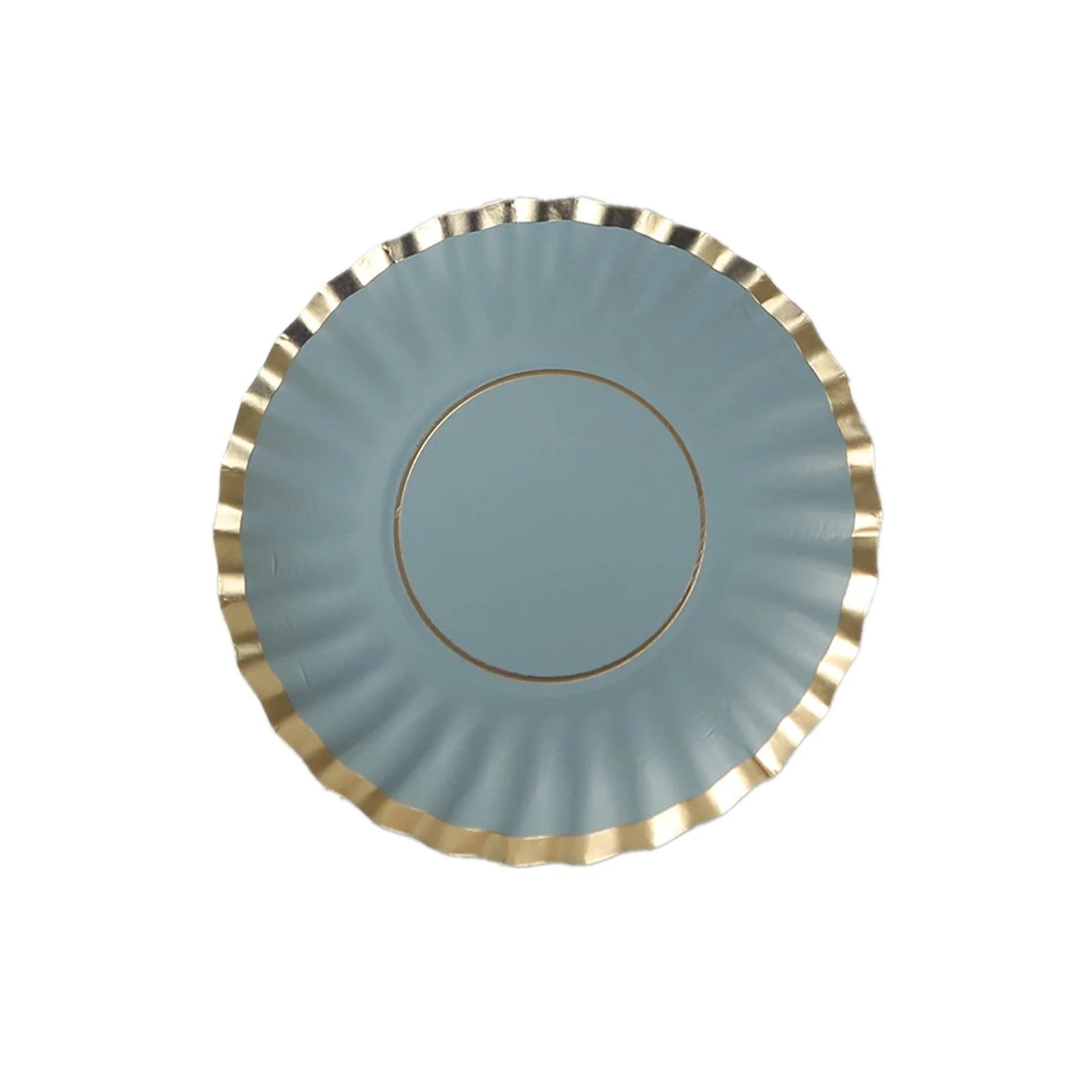 50-Pack Paper Round Party Plates 3.5" Dusty Blue with Gold Scalloped Rim - 250GSM Disposable Mini Dessert Plates - Image 7