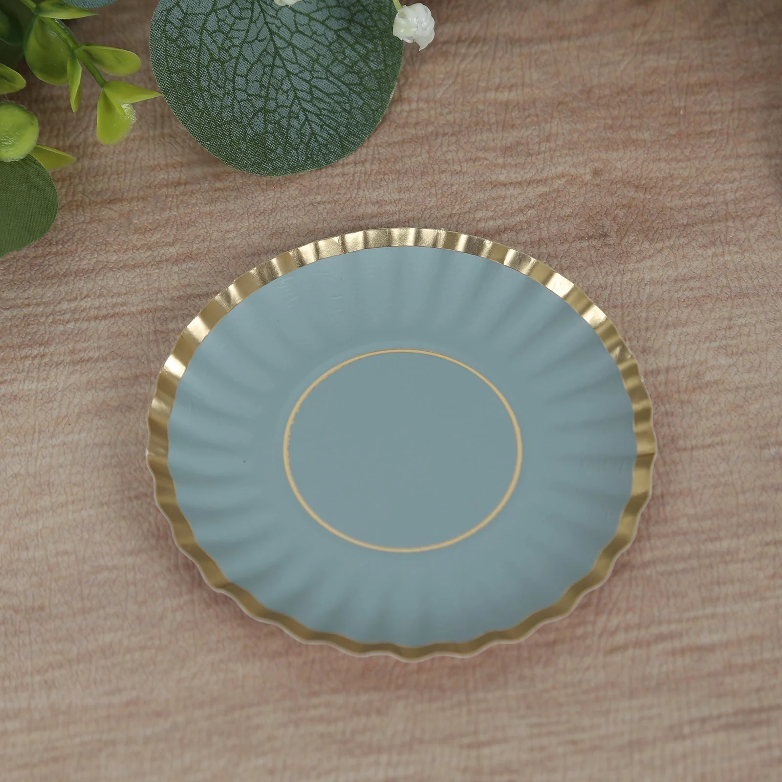 50-Pack Paper Round Party Plates 3.5" Dusty Blue with Gold Scalloped Rim - 250GSM Disposable Mini Dessert Plates - Image 9