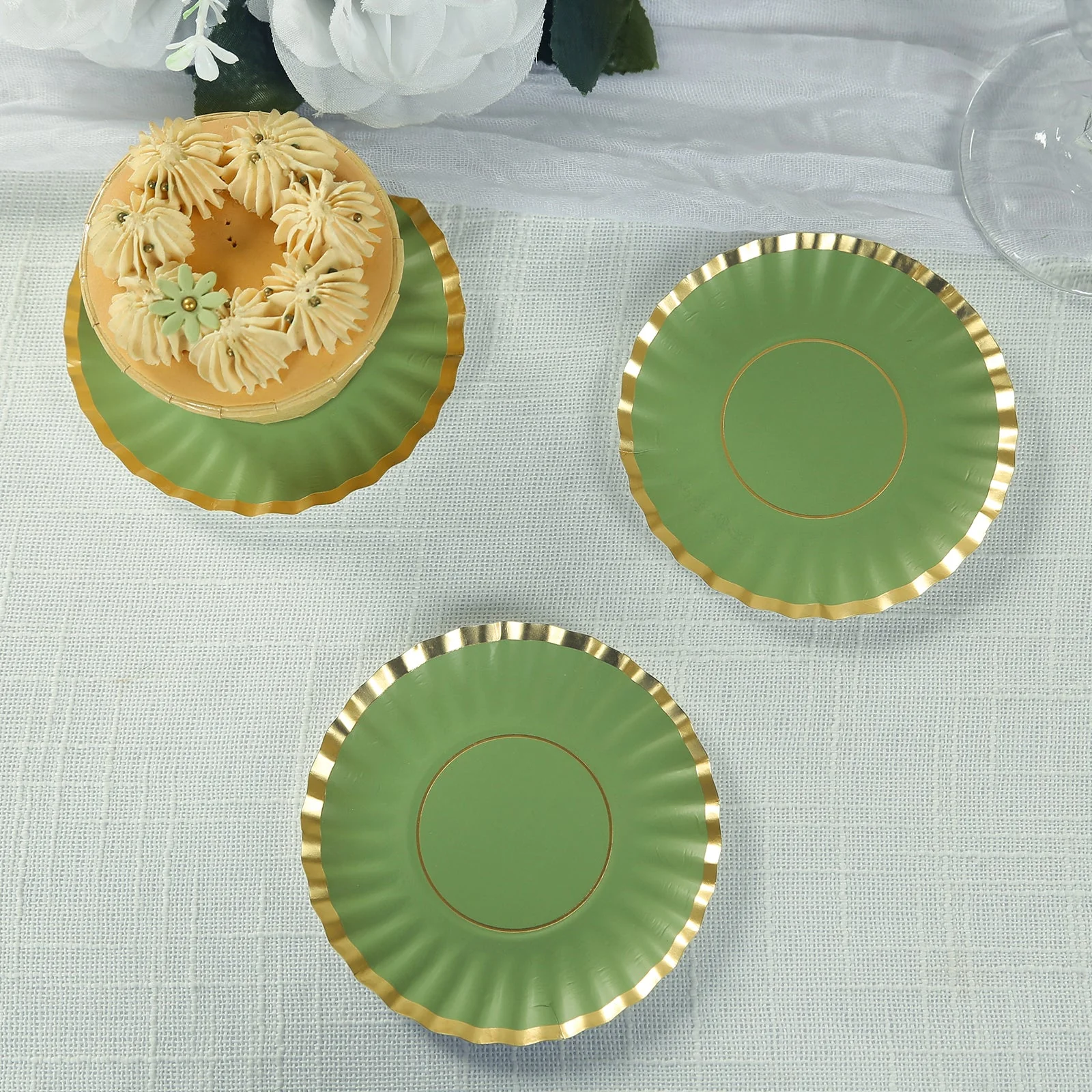 50-Pack Paper Round Party Plates 3.5" Dusty Sage Green with Gold Scalloped Rim - 250GSM Disposable Mini Dessert Plates - Image 10
