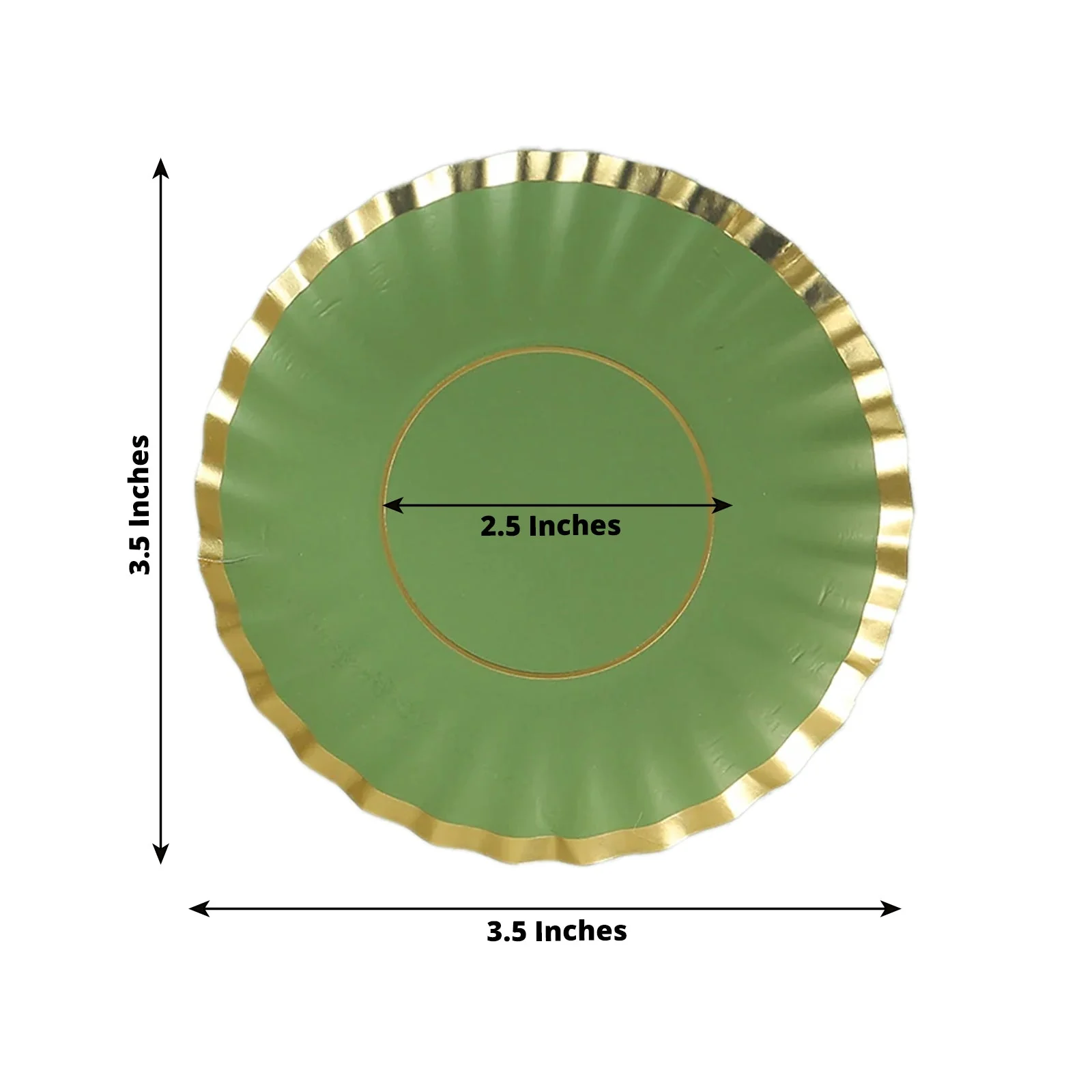 50-Pack Paper Round Party Plates 3.5" Dusty Sage Green with Gold Scalloped Rim - 250GSM Disposable Mini Dessert Plates - Image 2