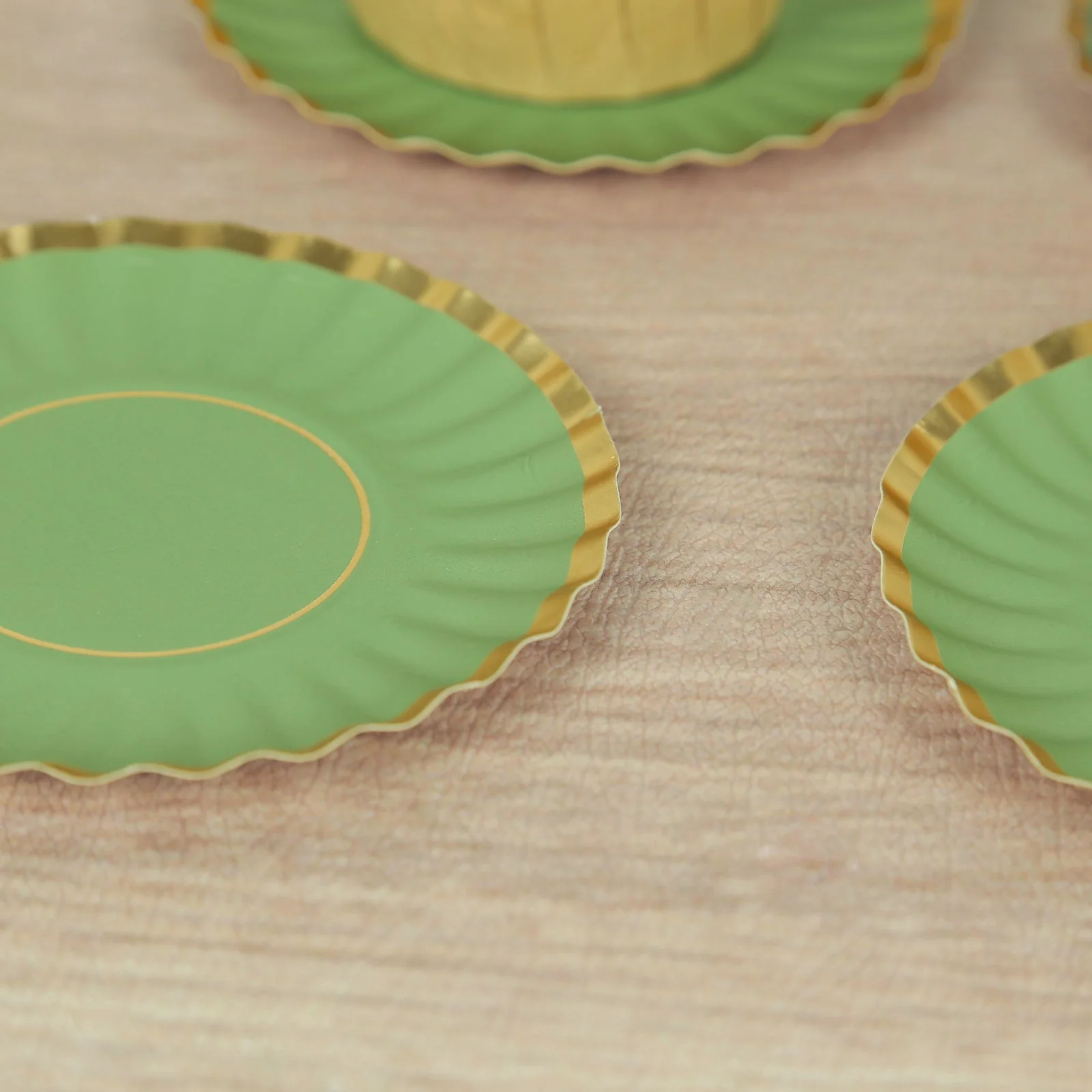 50-Pack Paper Round Party Plates 3.5" Dusty Sage Green with Gold Scalloped Rim - 250GSM Disposable Mini Dessert Plates - Image 8