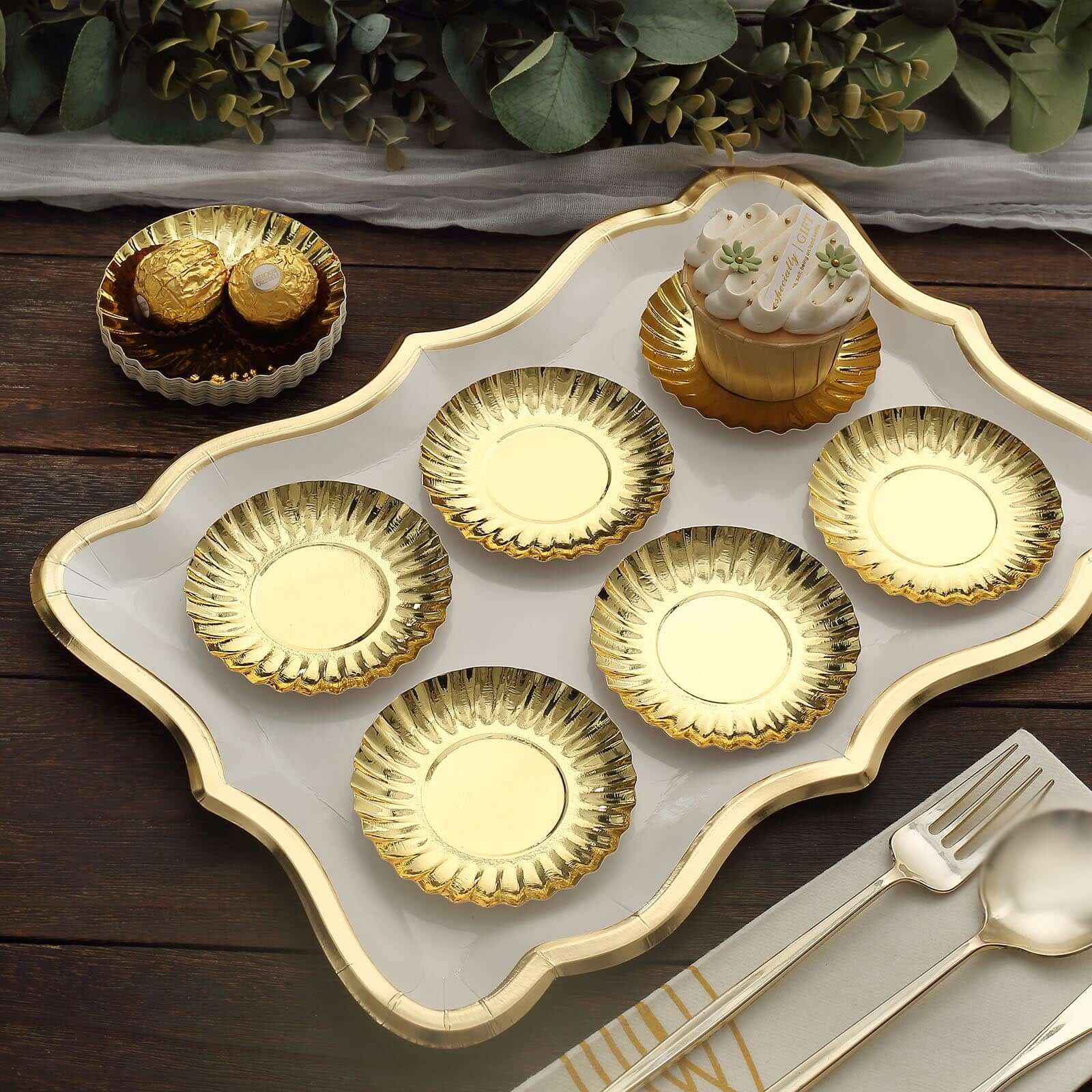 50-Pack Paper Round Party Plates 3.5" Metallic Gold Scalloped Rim - 250GSM Disposable Mini Dessert Plates - Image 12