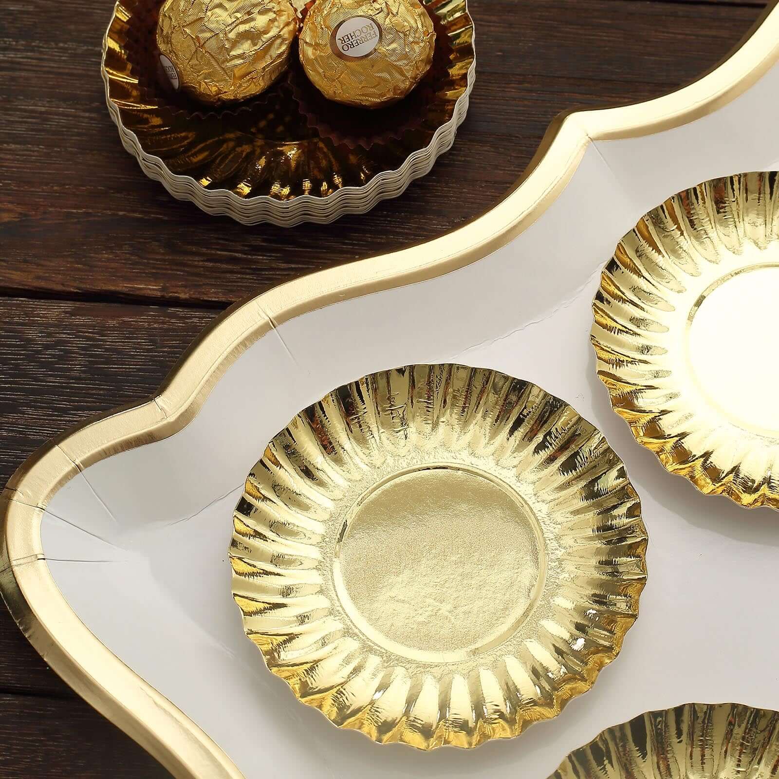 50-Pack Paper Round Party Plates 3.5" Metallic Gold Scalloped Rim - 250GSM Disposable Mini Dessert Plates - Image 13