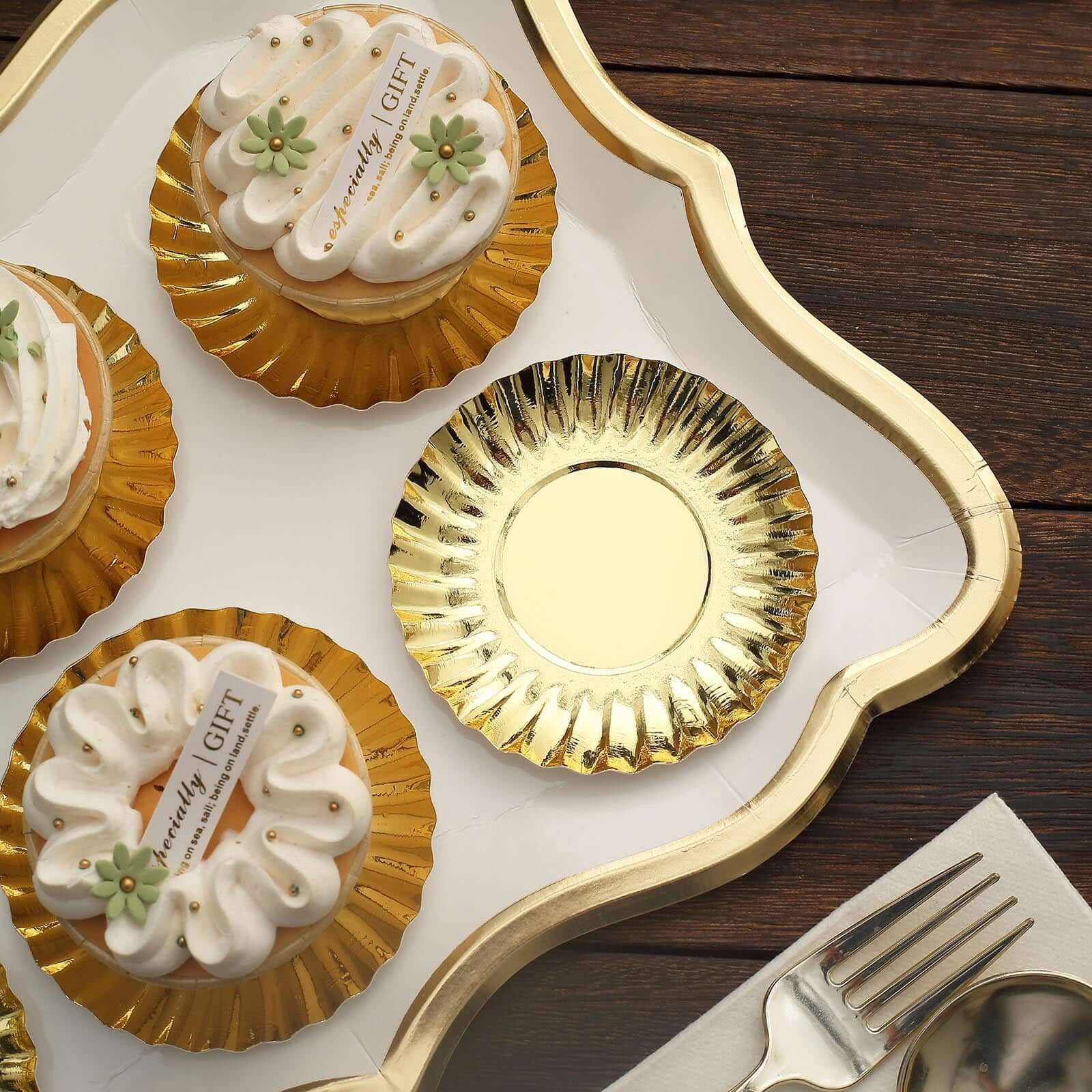50-Pack Paper Round Party Plates 3.5" Metallic Gold Scalloped Rim - 250GSM Disposable Mini Dessert Plates - Image 9