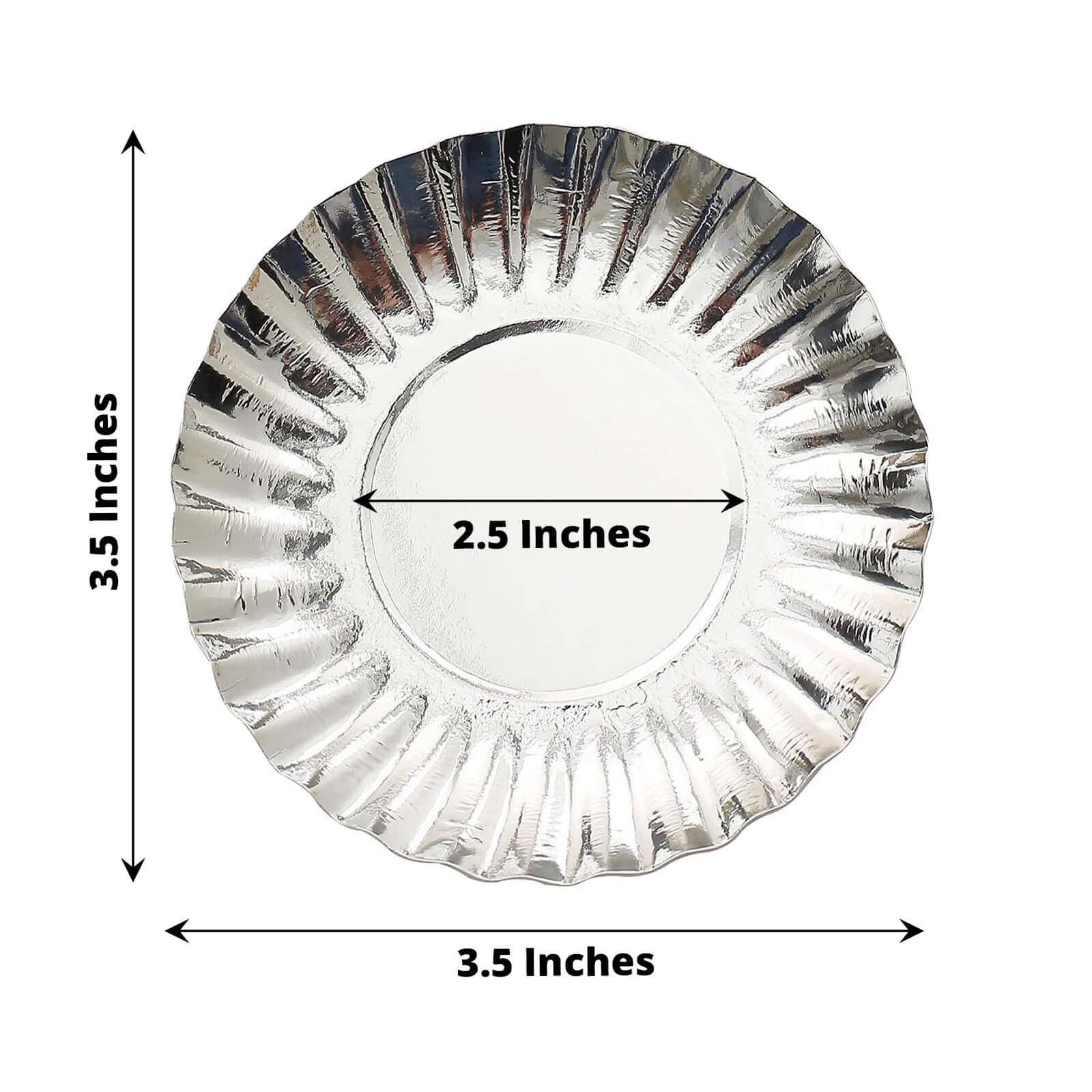 50-Pack Paper Round Party Plates 3.5" Metallic Silver Scalloped Rim - 250GSM Disposable Mini Dessert Plates - Image 3
