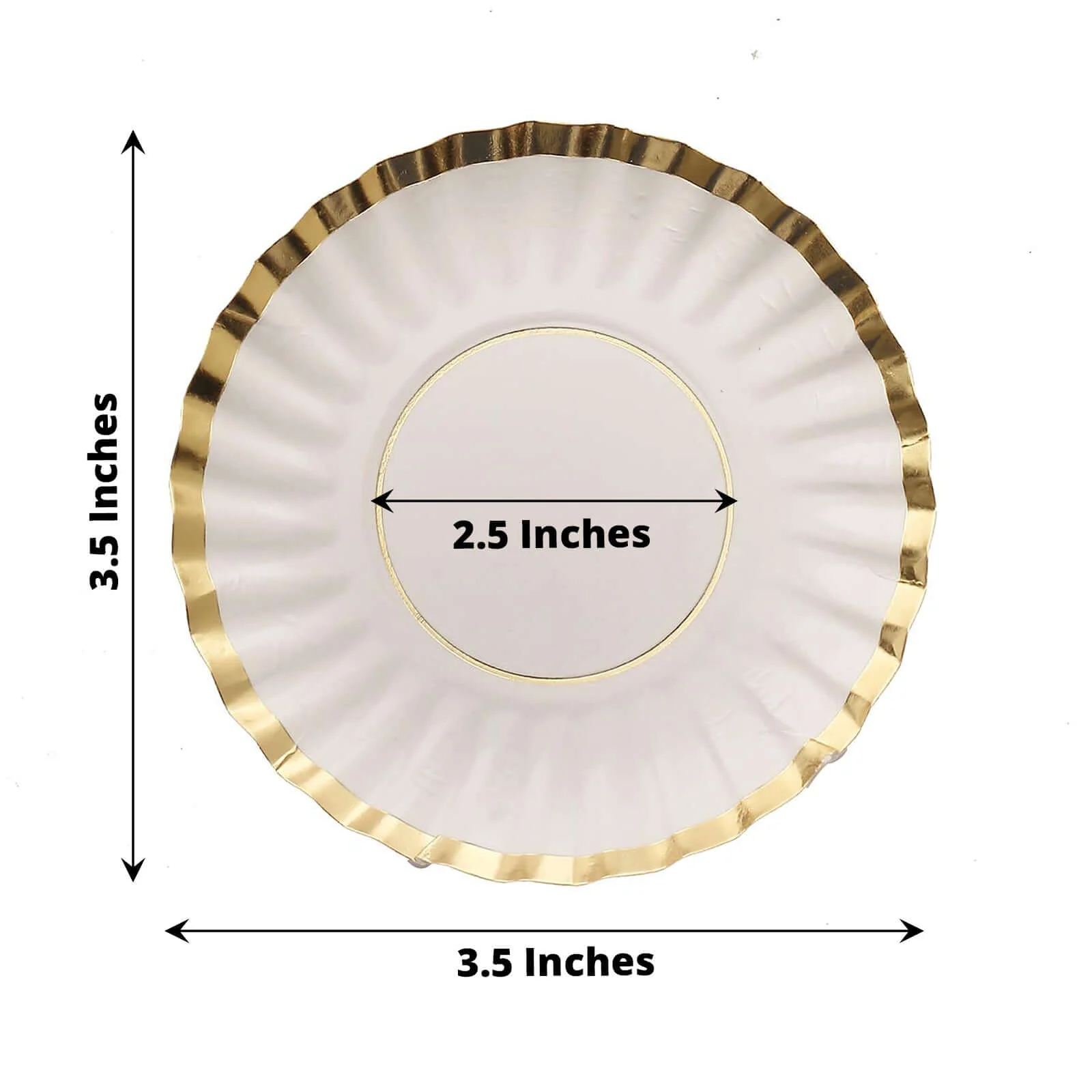 50-Pack Paper Round Party Plates 3.5" White with Gold Scalloped Rim - 250GSM Disposable Mini Dessert Plates for Tapas, Appetizers & Finger Foods - Image 3