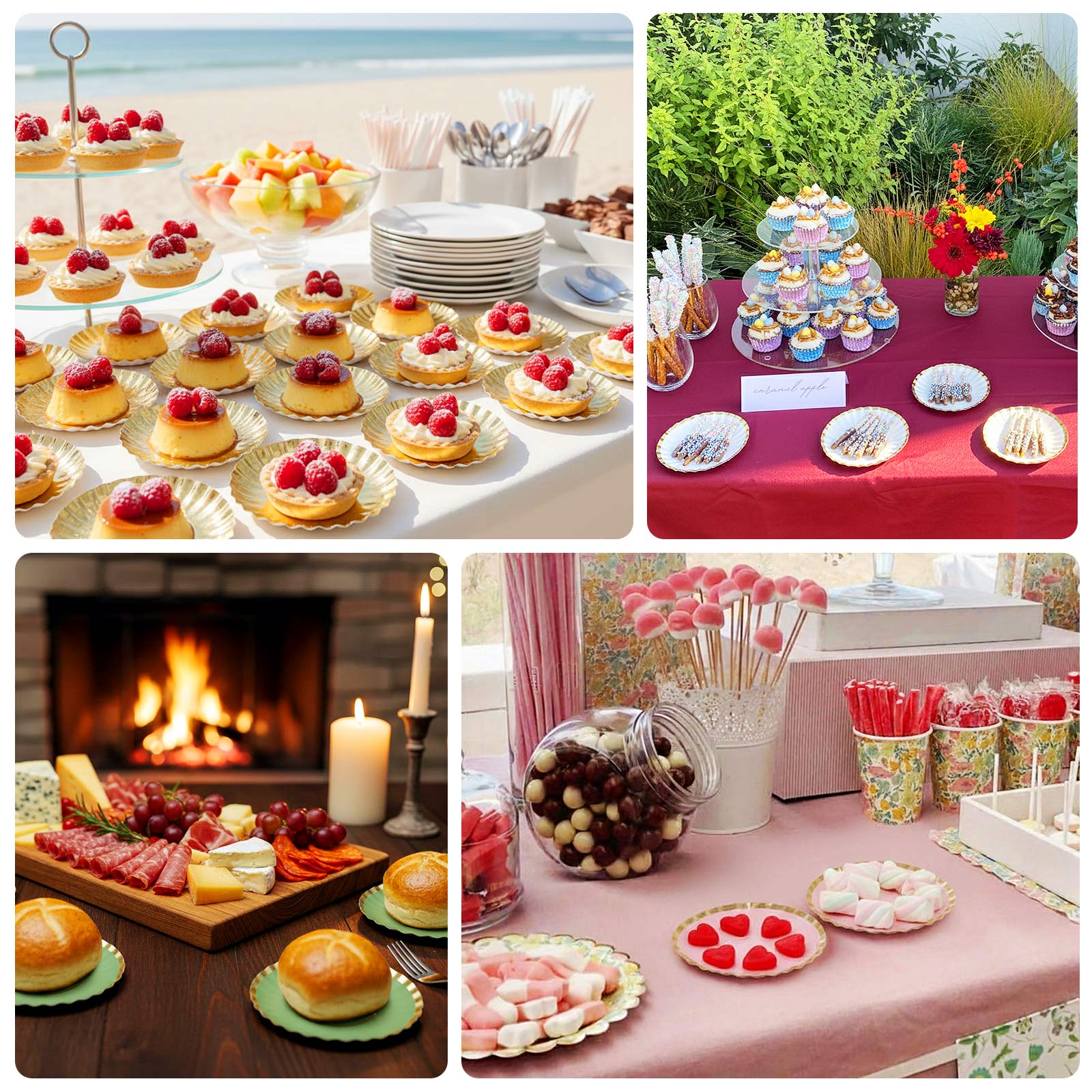 50-Pack Paper Round Party Plates 3.5" Metallic Silver Scalloped Rim - 250GSM Disposable Mini Dessert Plates - Image 5