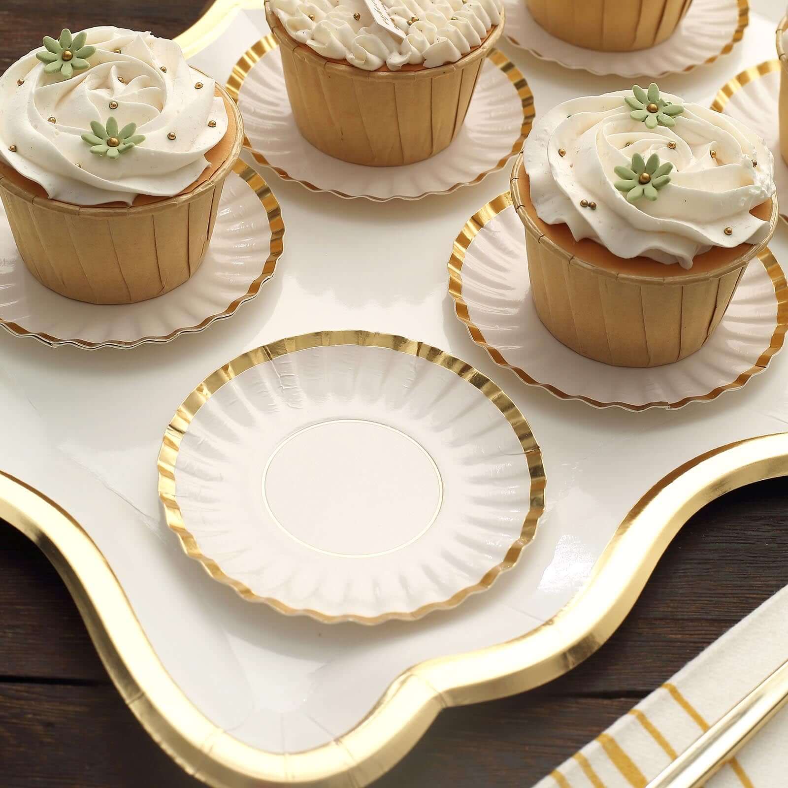 50-Pack Paper Round Party Plates 3.5" White with Gold Scalloped Rim - 250GSM Disposable Mini Dessert Plates for Tapas, Appetizers & Finger Foods - Image 7