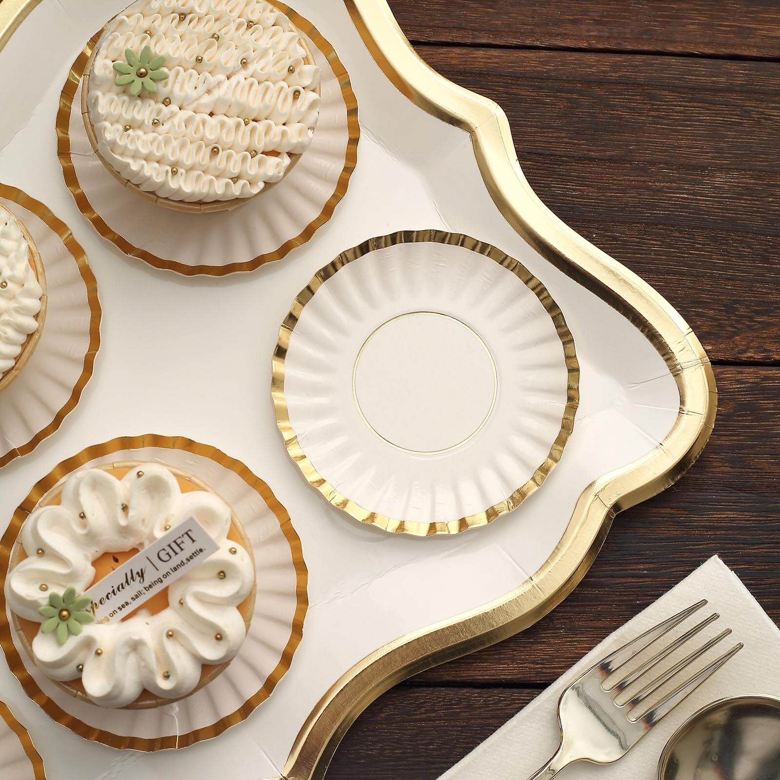 50-Pack Paper Round Party Plates 3.5" White with Gold Scalloped Rim - 250GSM Disposable Mini Dessert Plates for Tapas, Appetizers & Finger Foods - Image 9