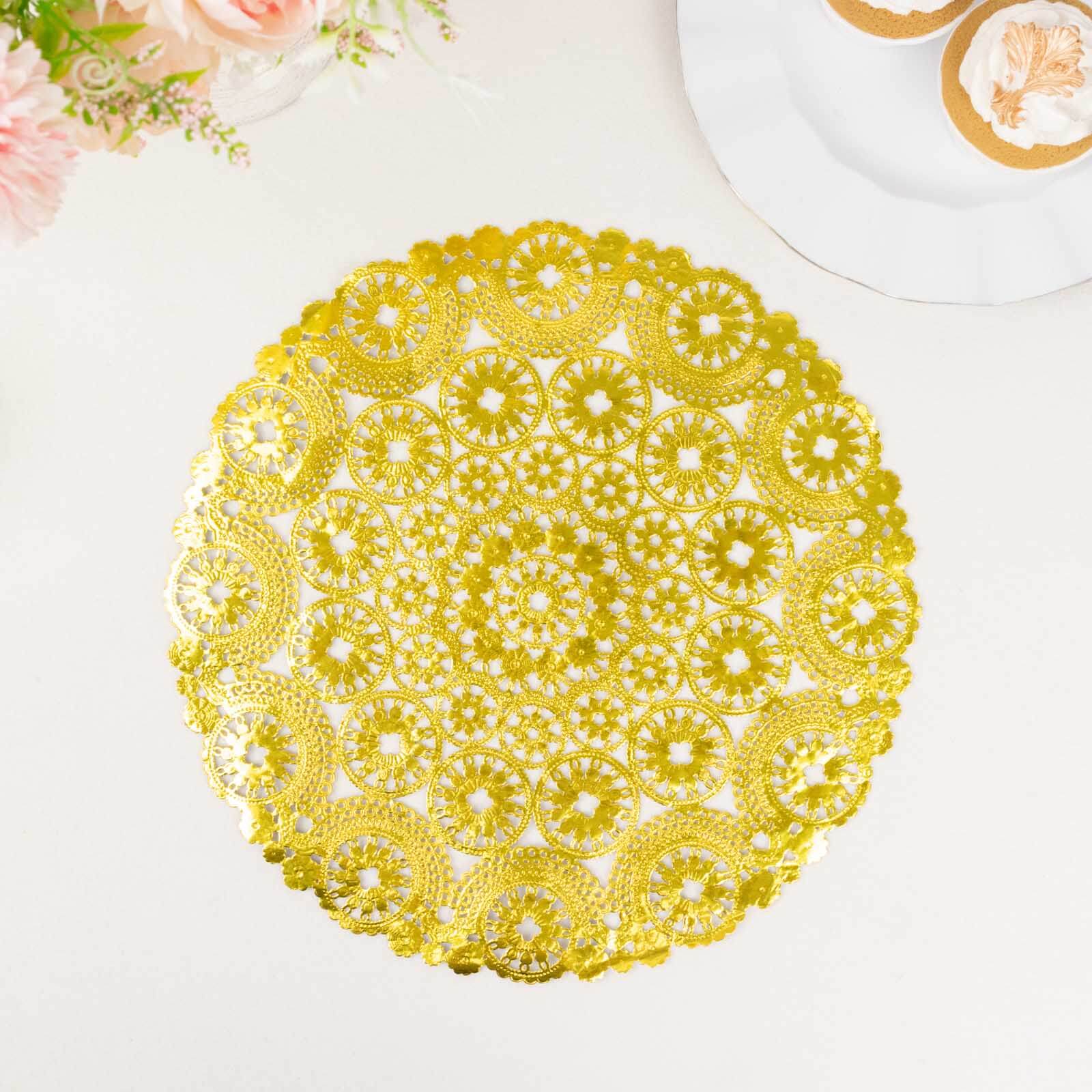 50-Pack Paper Round Placemats 12" Metallic Gold with Medallion Style - 50GSM Disposable Lace Doilies for Desserts, Crafts & Table Decor - Image 6