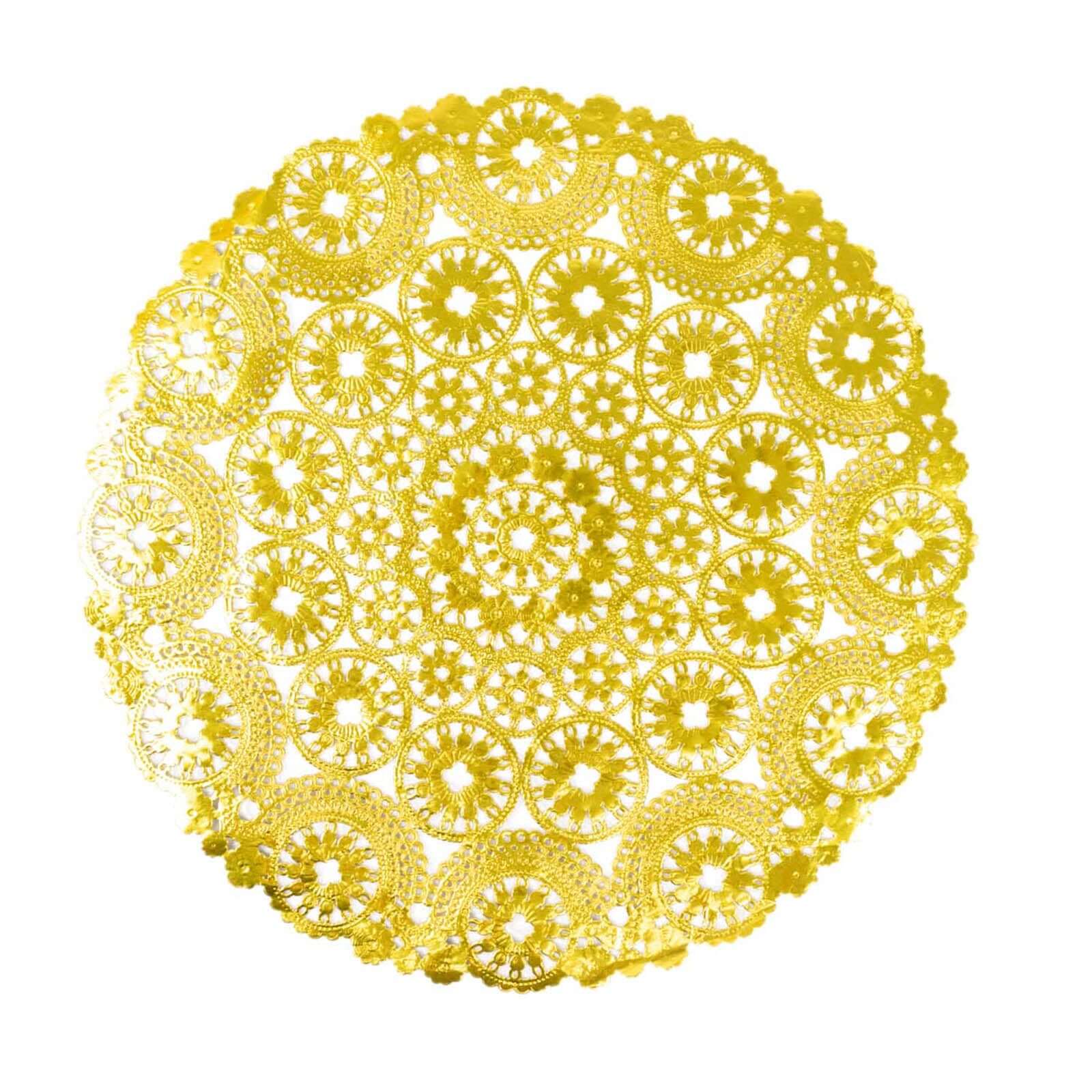 50-Pack Paper Round Placemats 12" Metallic Gold with Medallion Style - 50GSM Disposable Lace Doilies for Desserts, Crafts & Table Decor - Image 8