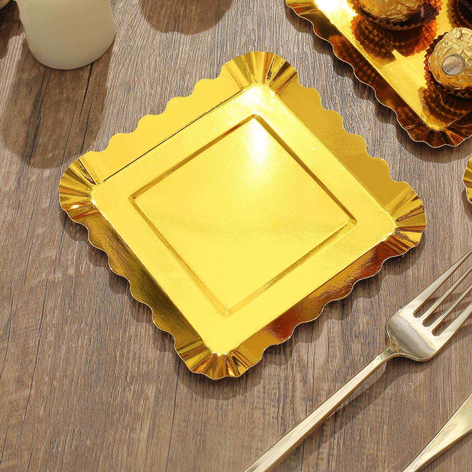 50-Pack Paper Square Dessert Plates 5" Gold Foil with Scalloped Rim - Disposable Appetizer Plates for Luxurious Parties & Celebrations - Image 12