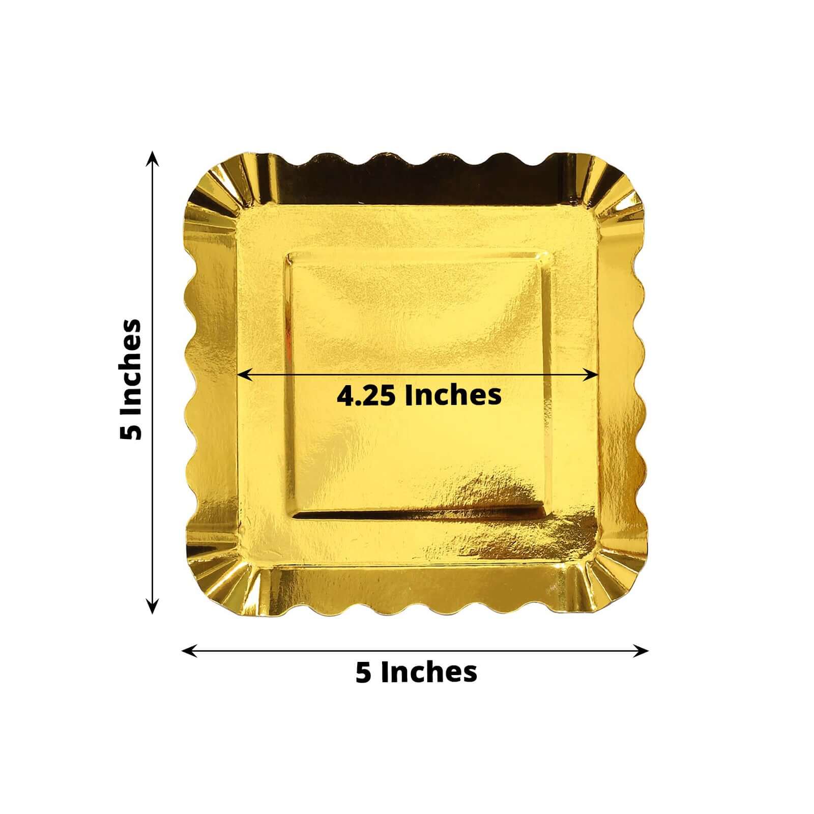 50-Pack Paper Square Dessert Plates 5" Gold Foil with Scalloped Rim - Disposable Appetizer Plates for Luxurious Parties & Celebrations - Image 3