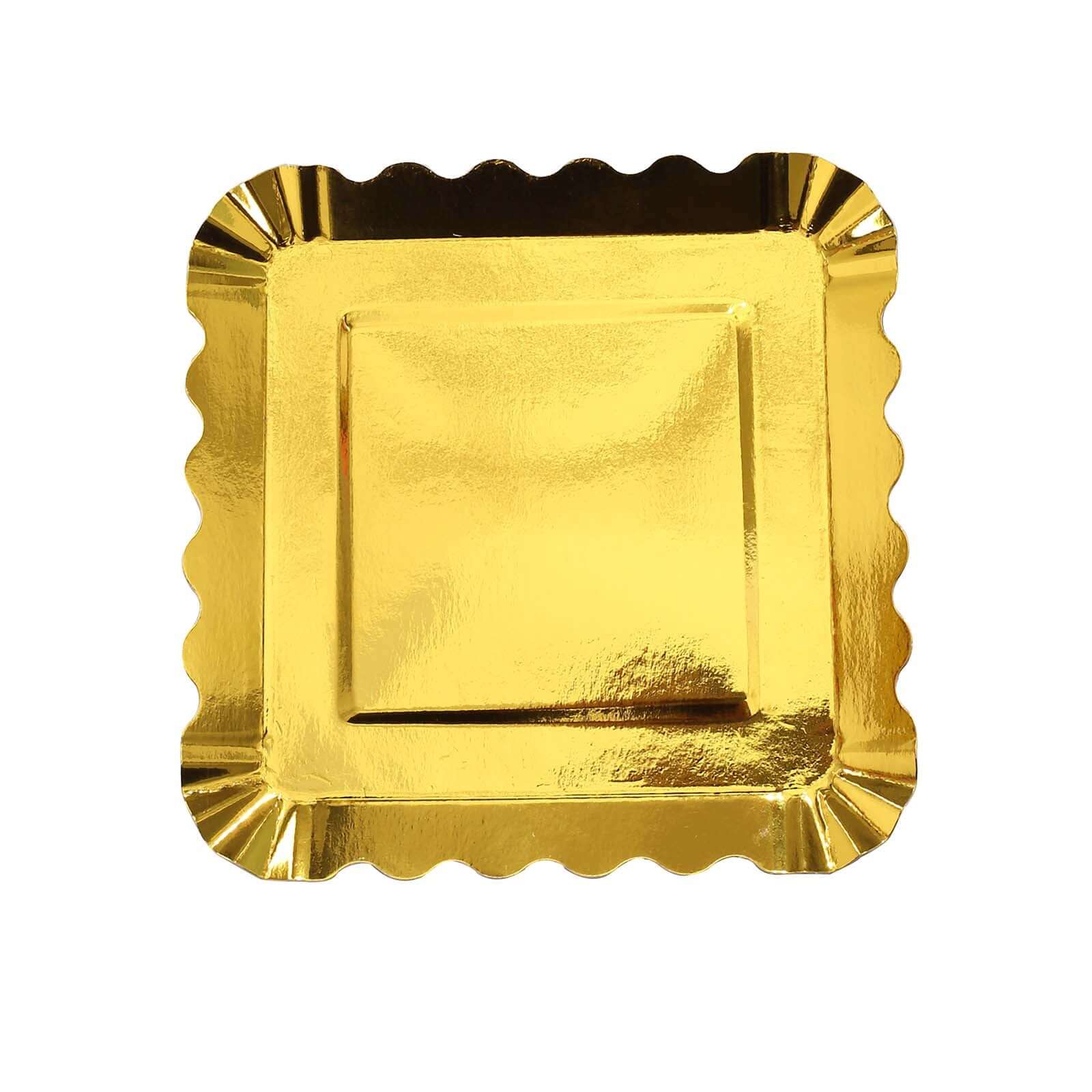 50-Pack Paper Square Dessert Plates 5" Gold Foil with Scalloped Rim - Disposable Appetizer Plates for Luxurious Parties & Celebrations - Image 7