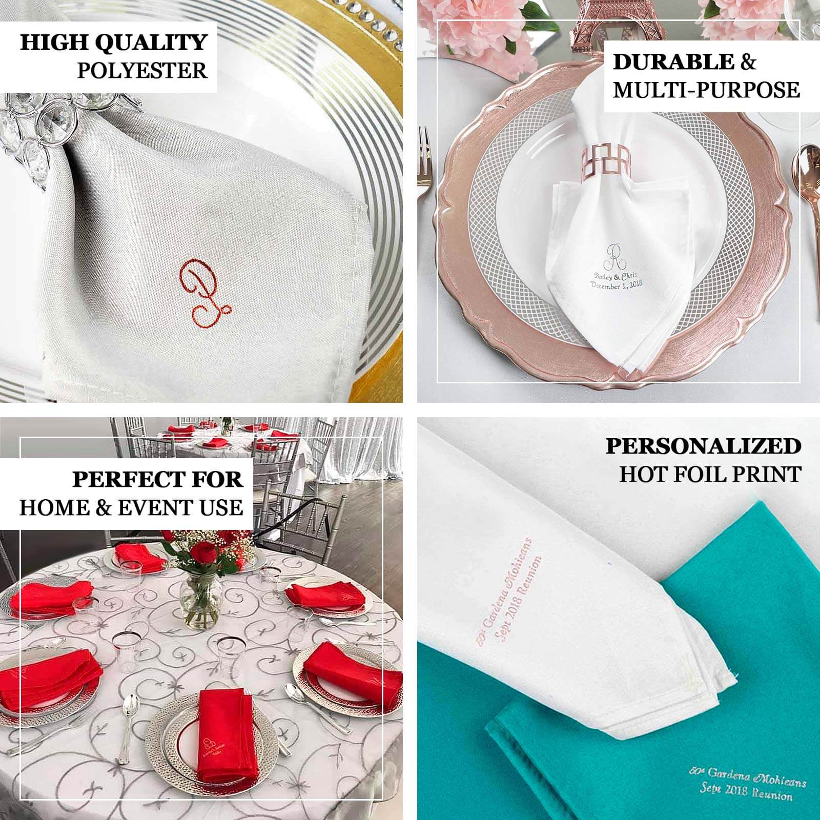 50 Pack Personalized Monogram Initials Cloth Dinner Napkins, Custom Printed Wedding Favors - Image 4
